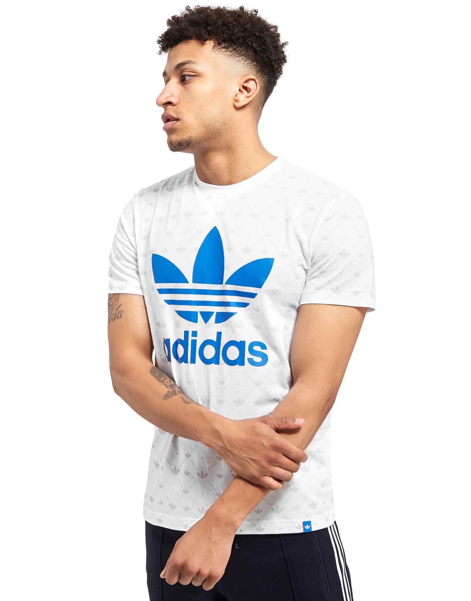 Adidas Originals Cotton Trefoil All Over Print T Shirt In White