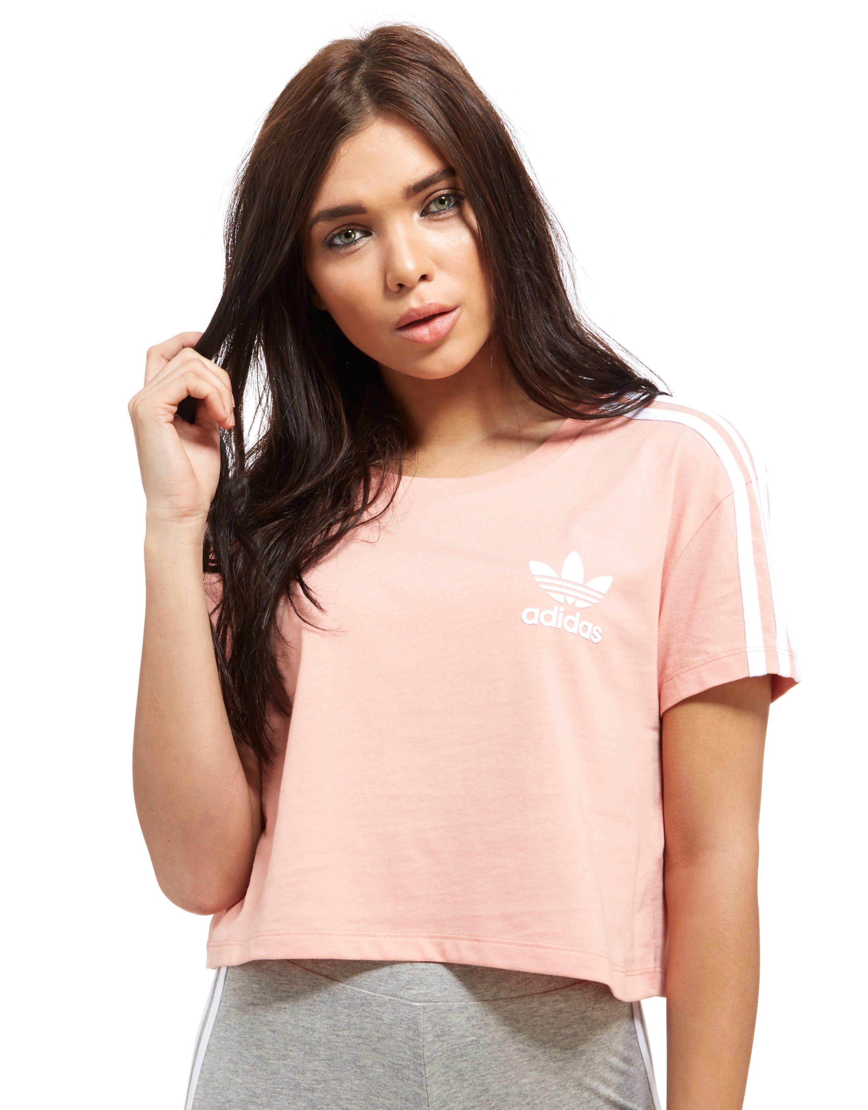 adidas Originals Cotton Crop California T-shirt in Pink/White (Pink) - Lyst