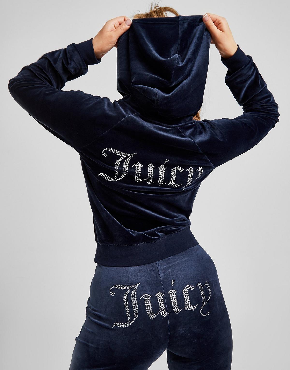 Juicy Couture Synthetic Diamante Velour Full Zip Hoodie in Navy (Blue ...