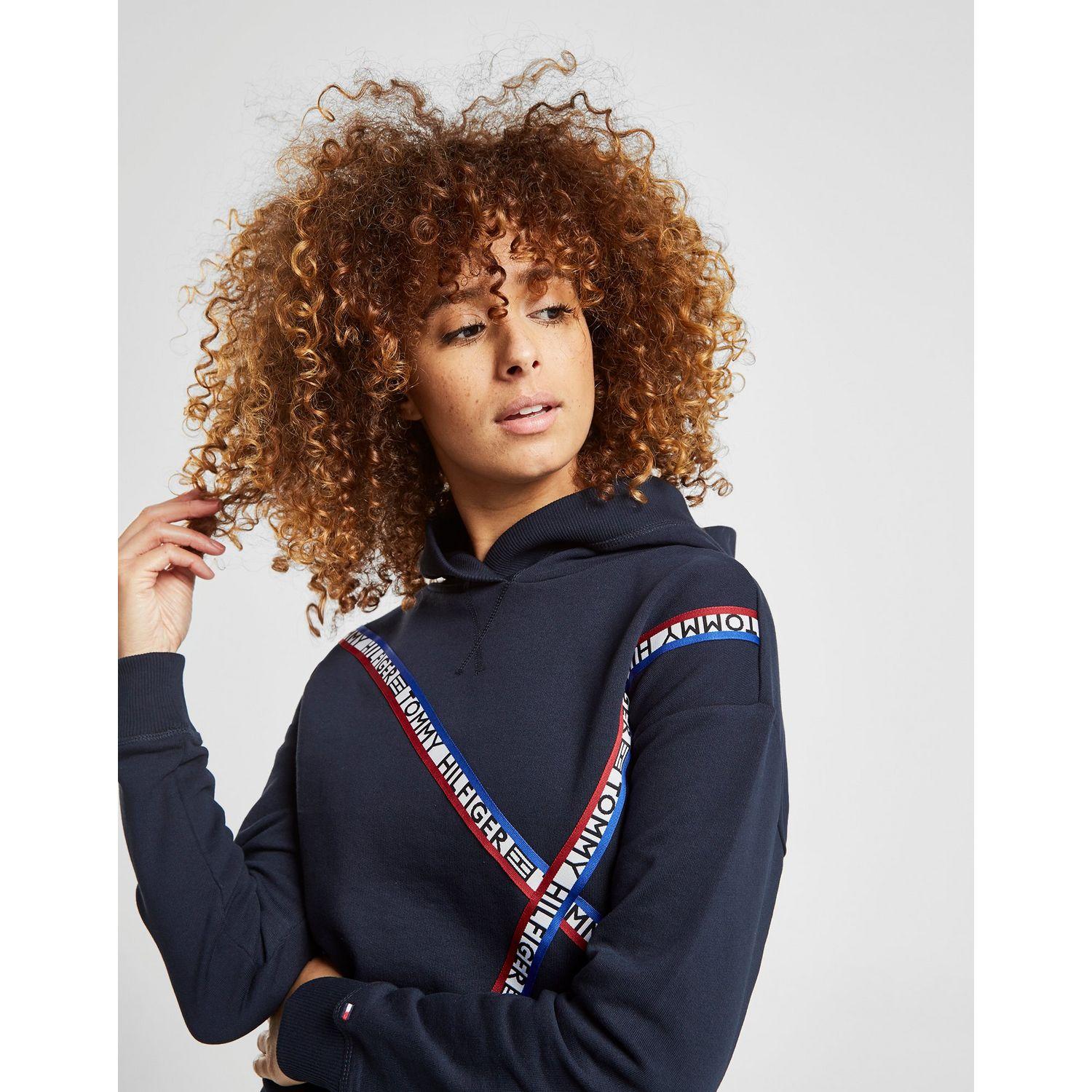 tommy hilfiger tape crop hoodie