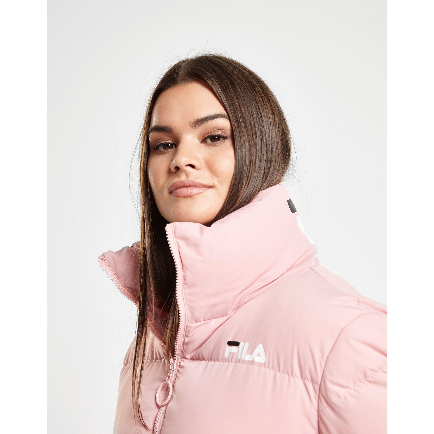 Fila Logo Crop Puffer Jacket in Pink/White/Black (Pink) - Lyst