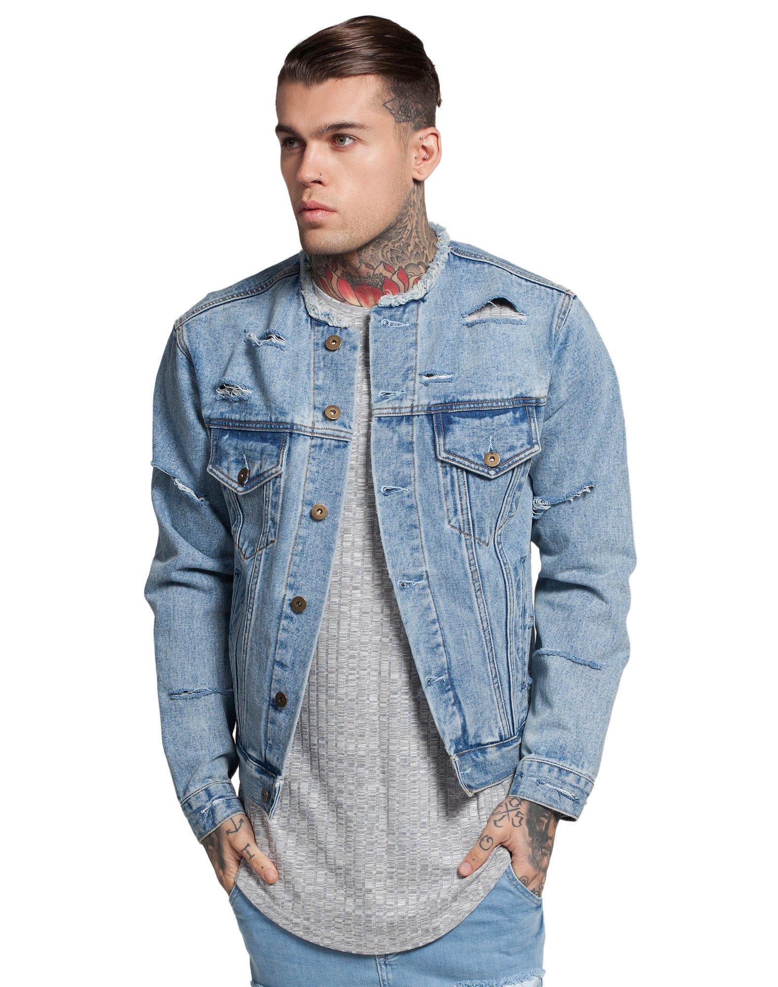 collarless denim jacket men