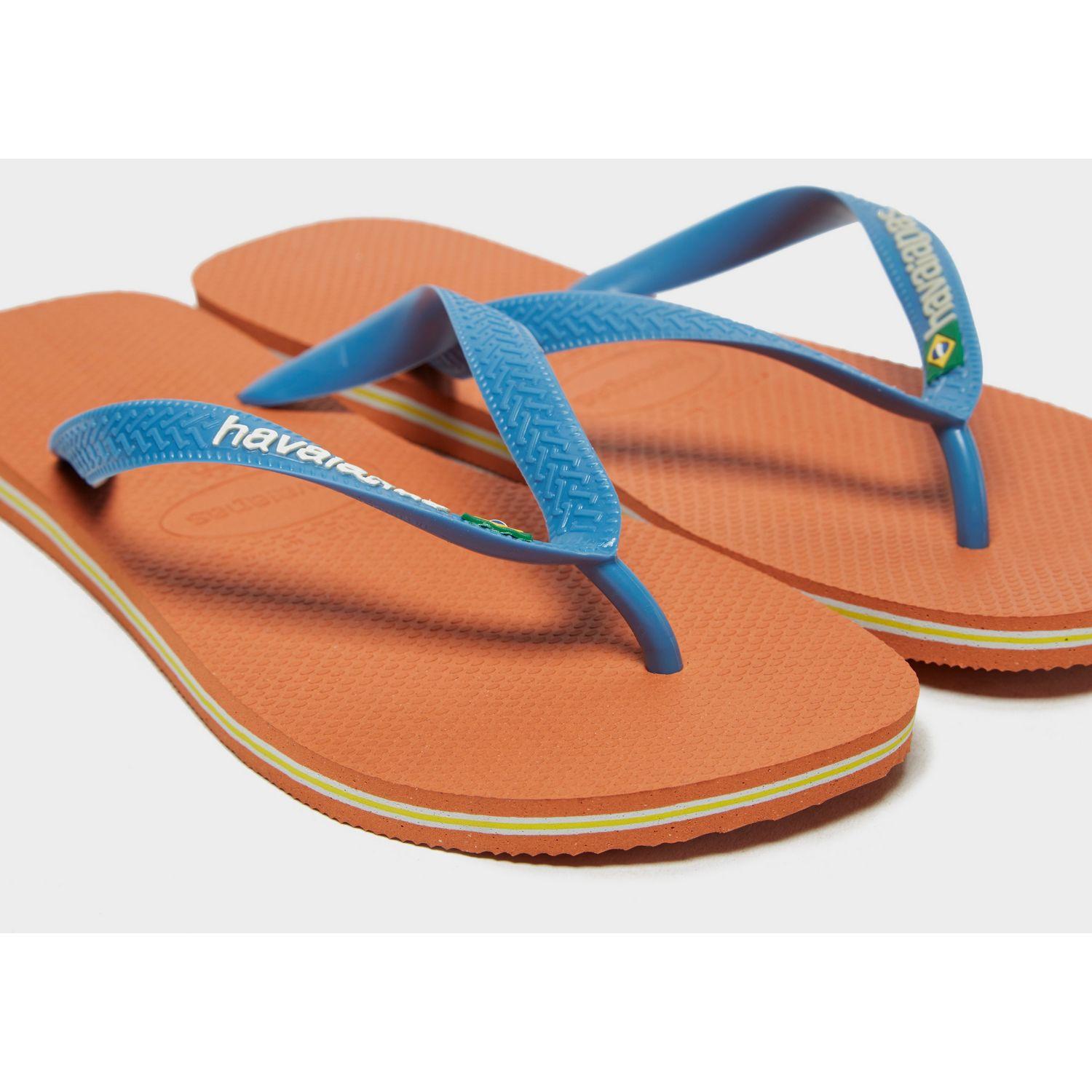 orange and blue flip flops