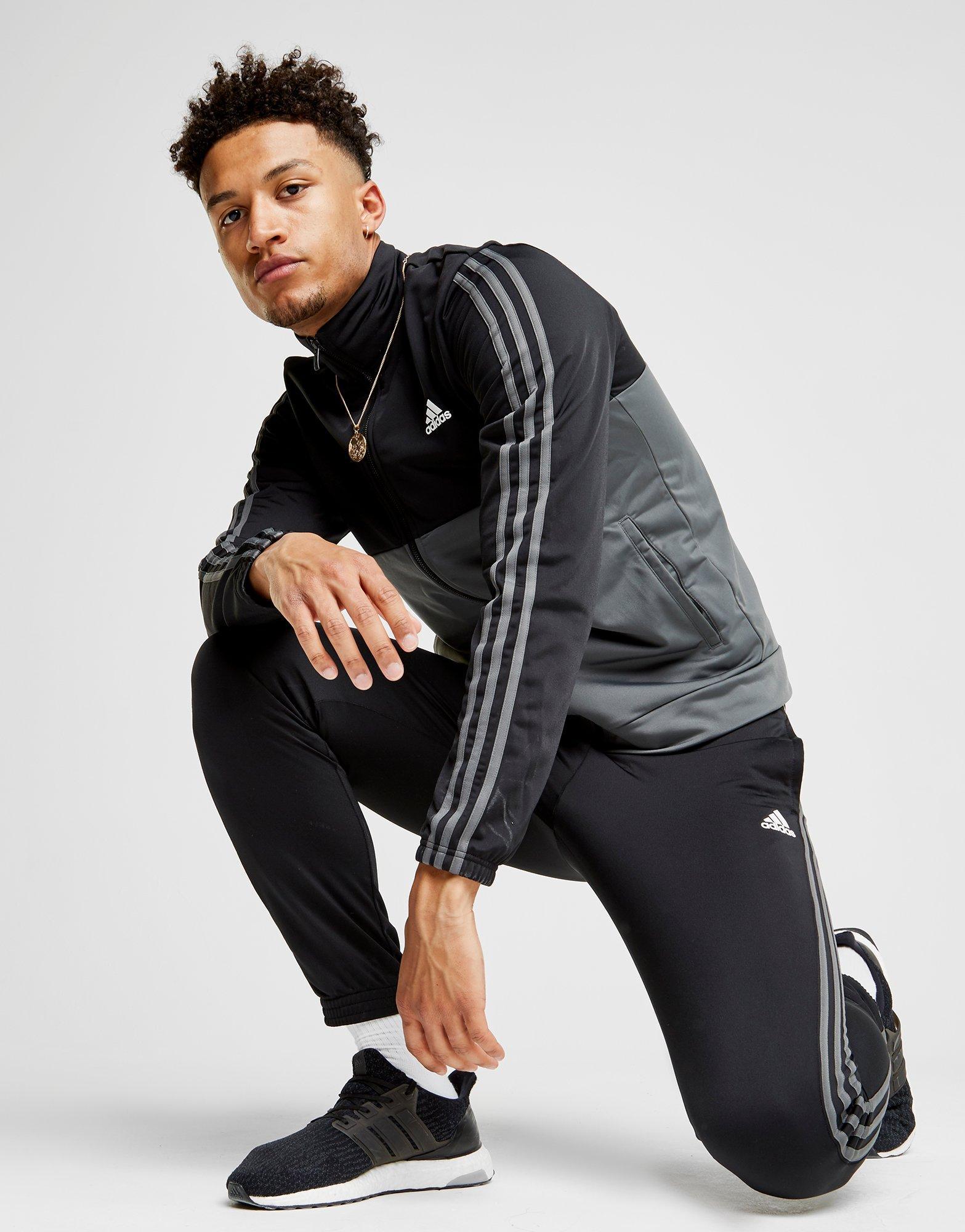 adidas black polyester tracksuit