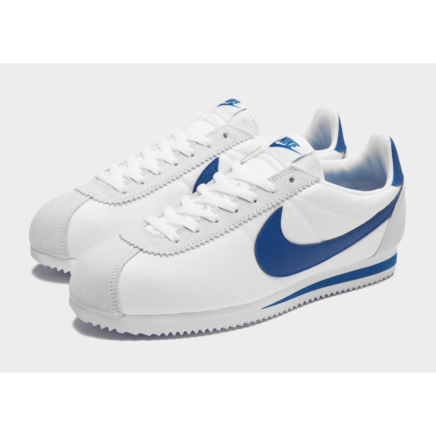 nike cortez white gym blue