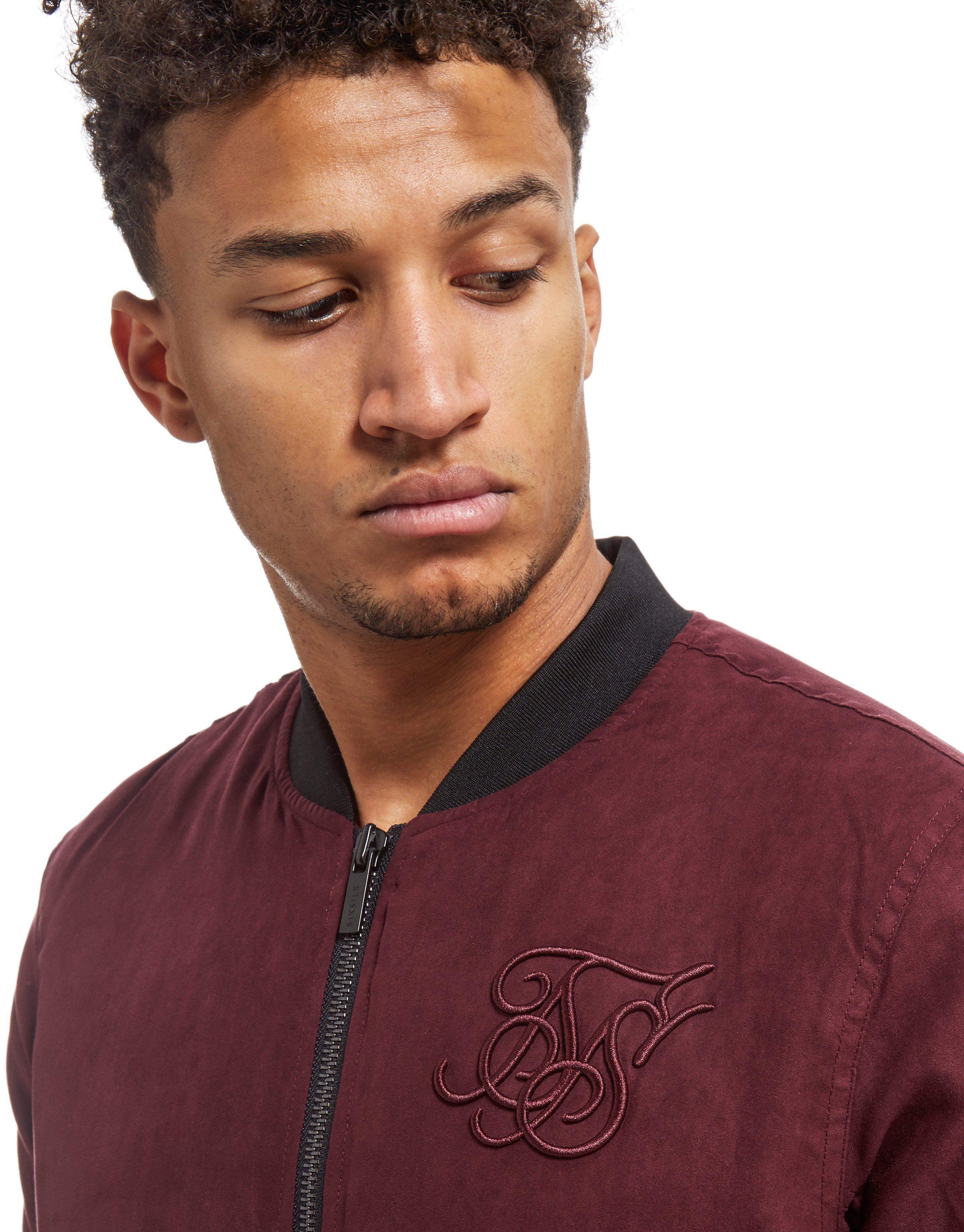 SIKSILK Suede Bomber Jacket in Red/Black (Red) for Men - Lyst