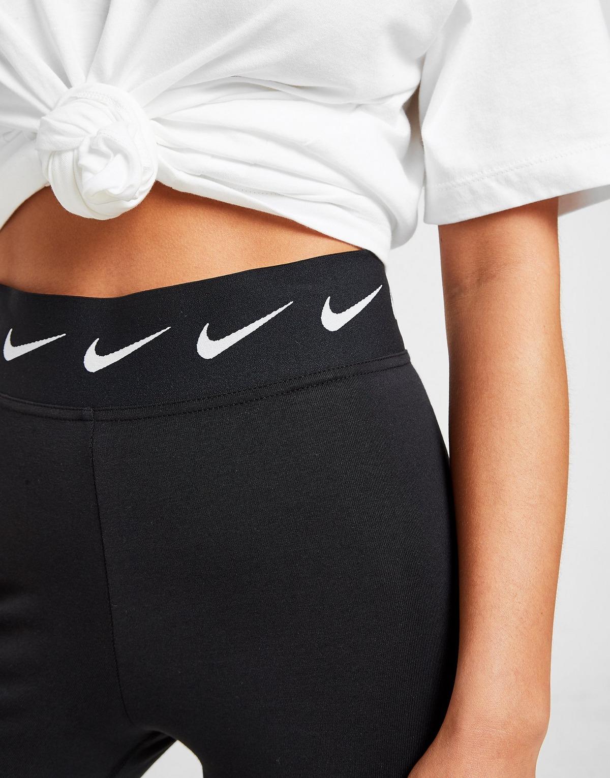 Nike Cotton High Waisted Single Swoosh Leggings in Black/White (Black ...