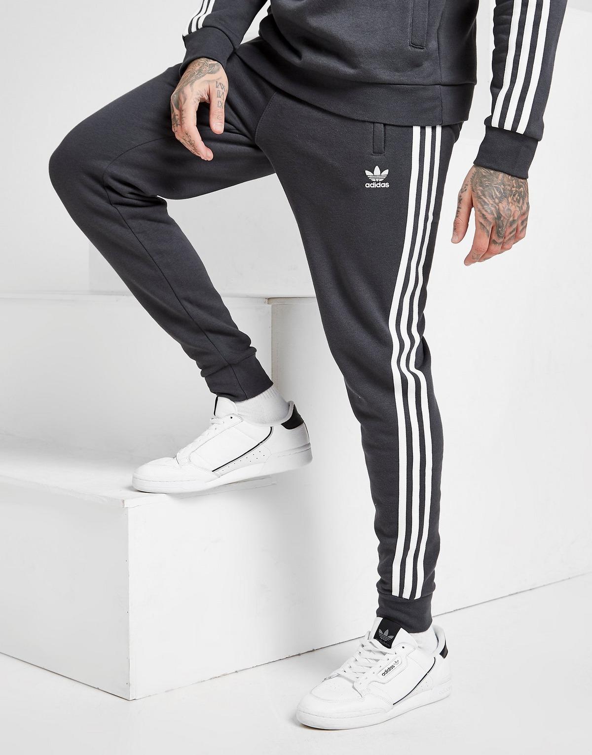 adidas originals joggers in grey with 3 stripes