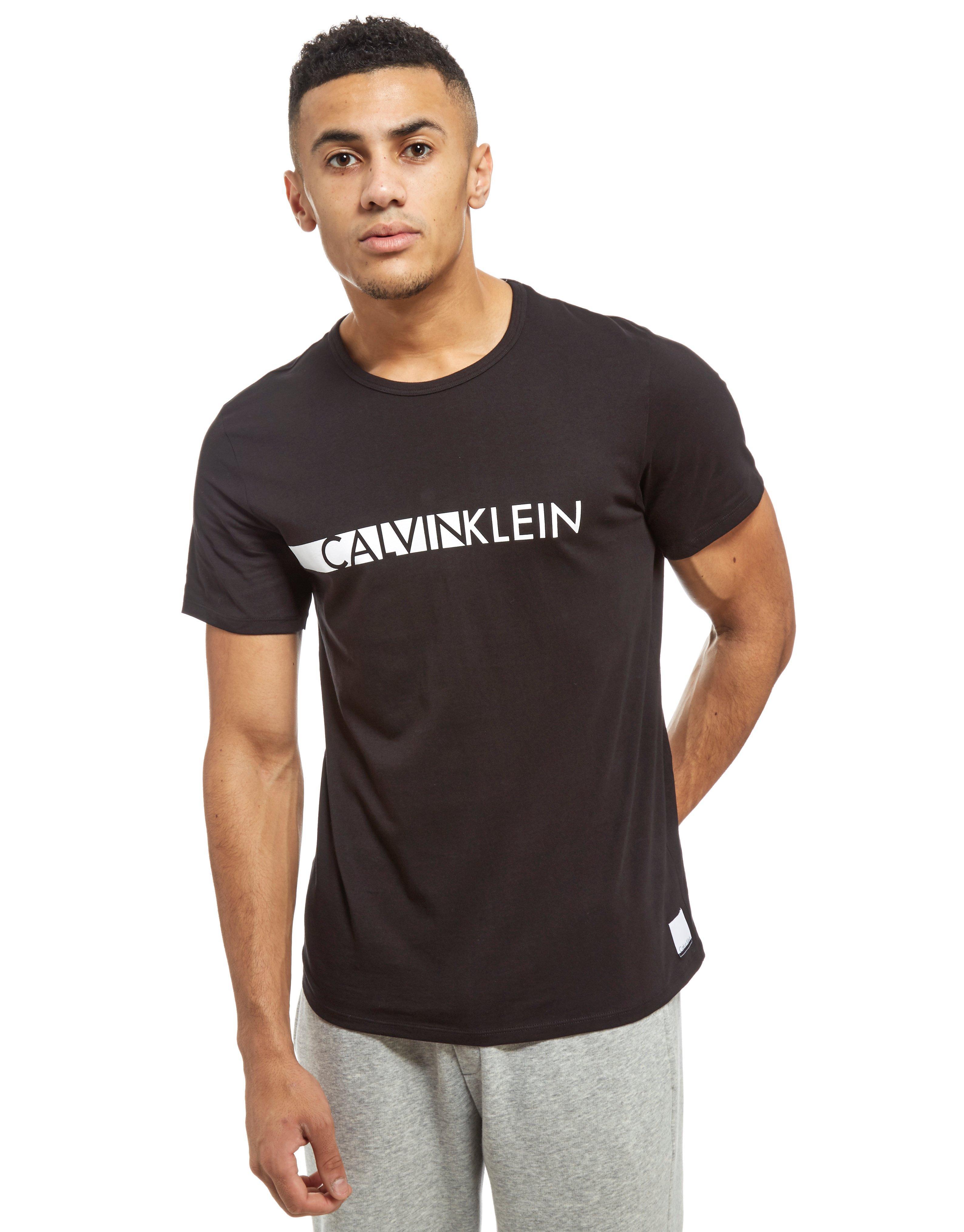 Calvin Klein Cotton Short Sleeve Central Logo Tshirt in Black for Men