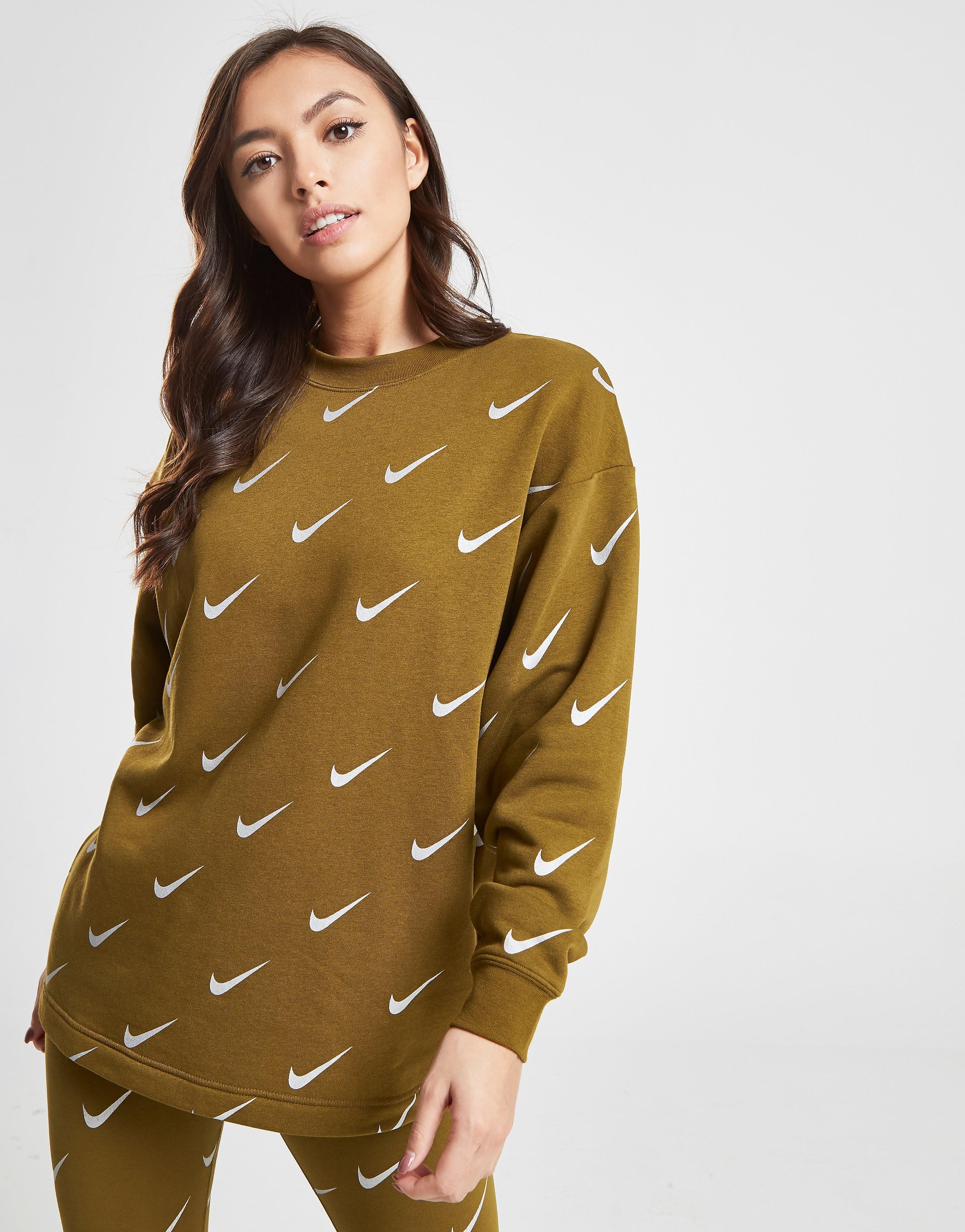 nike all over print swoosh crew sweatshirt femme