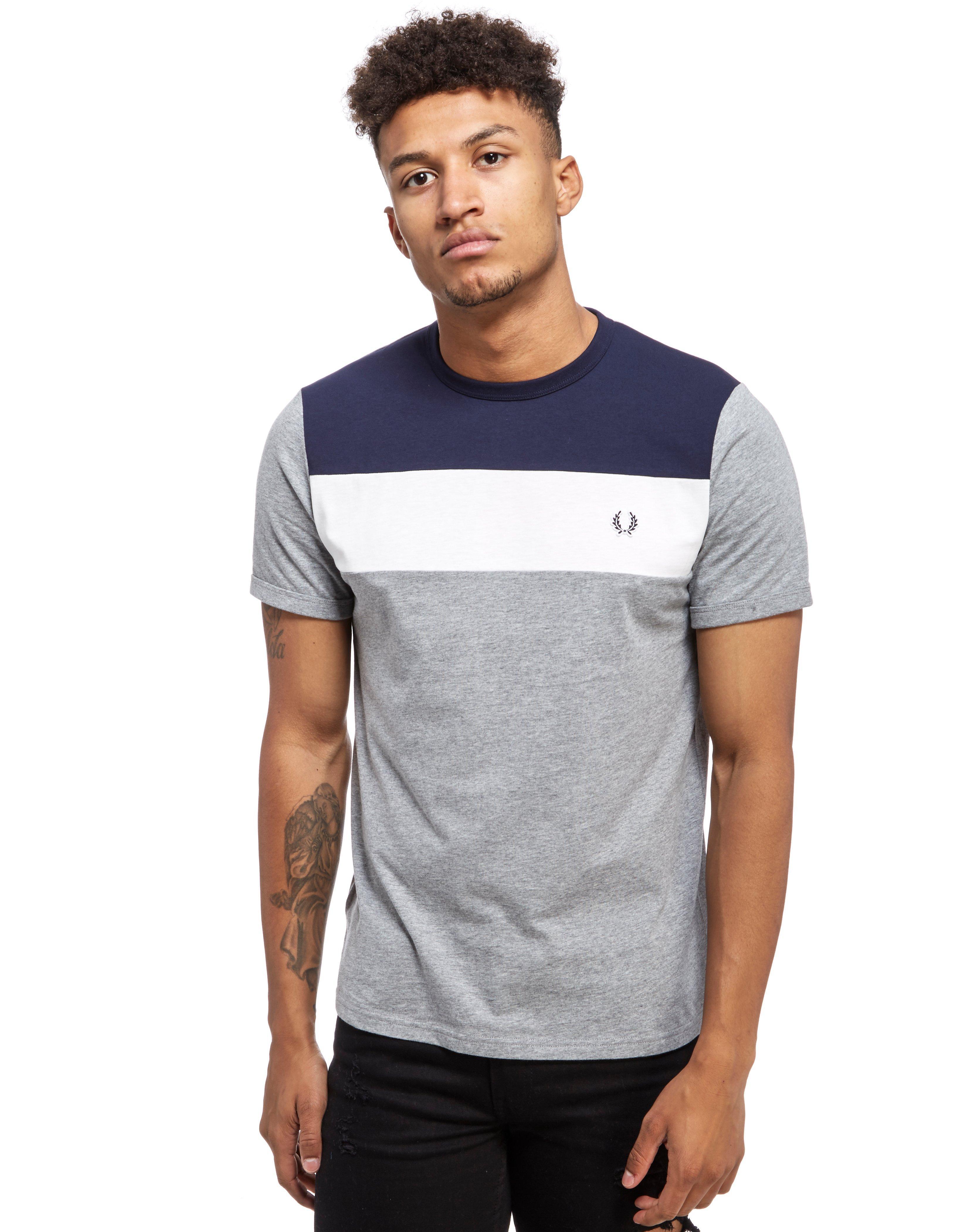 Fred Perry Cotton Colour Block Panel T-shirt in Grey for Men - Lyst