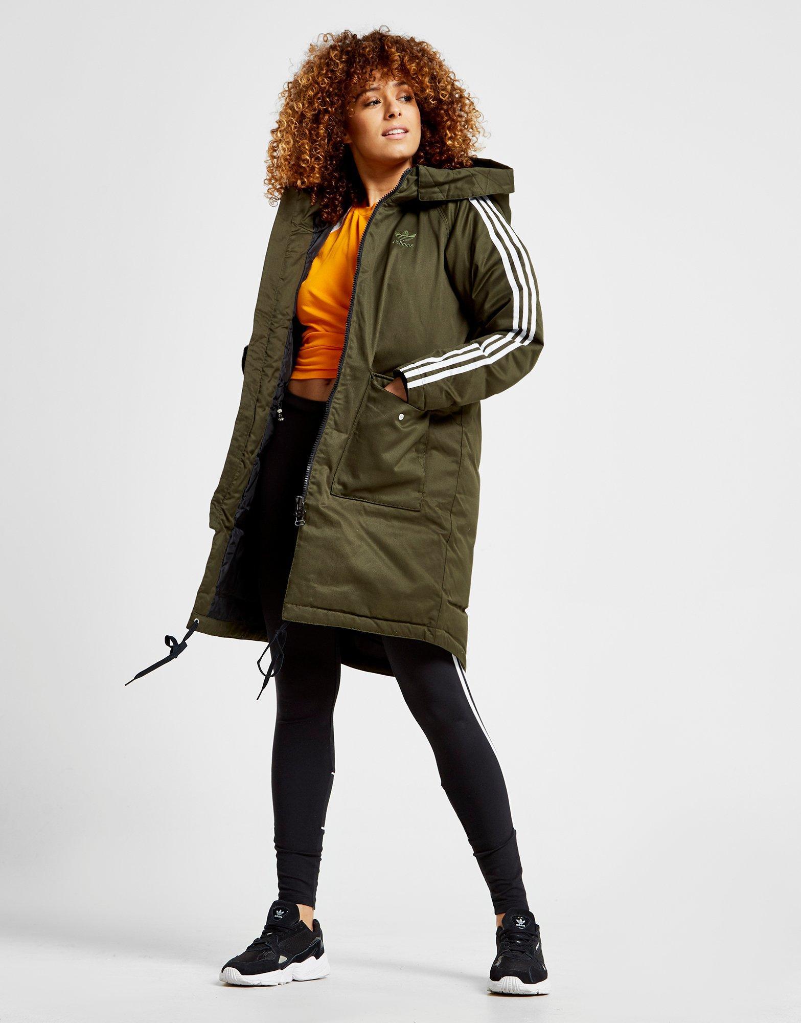 adidas Originals Synthetic 3-stripes Longline Jacket in Green - Lyst