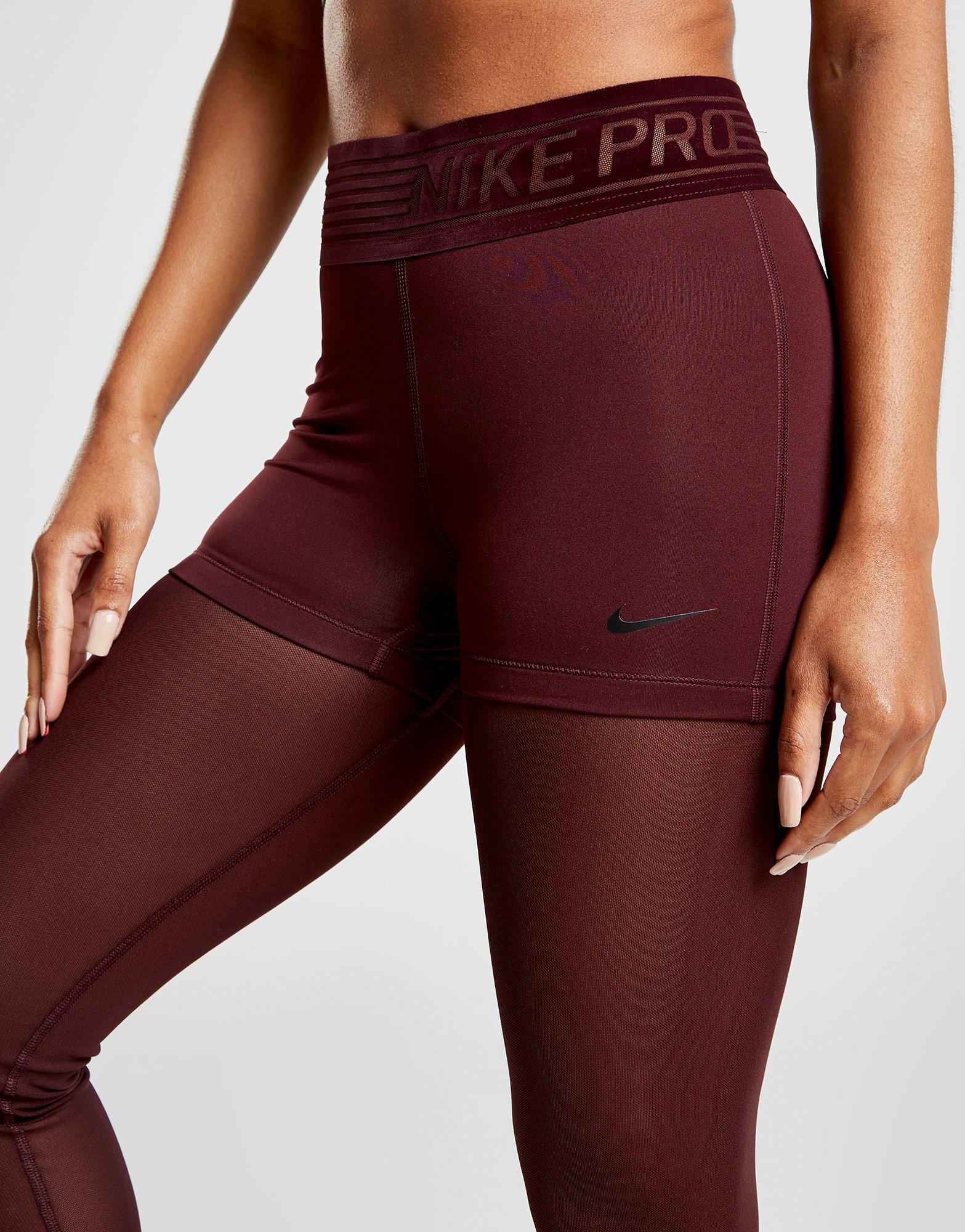 Nike Synthetic Pro Training Deluxe Mesh Tights in Red Lyst