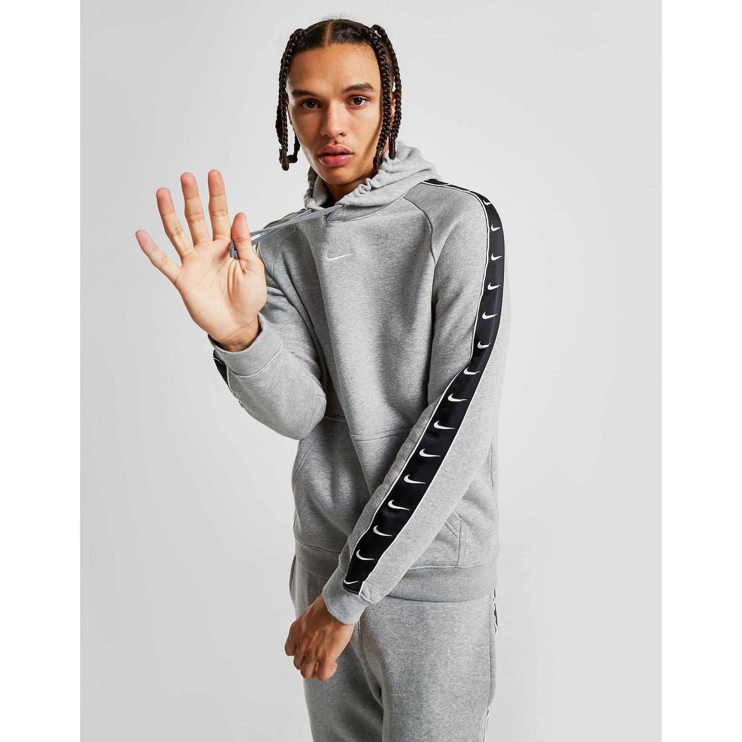 nike logo taping hoodie in grey 