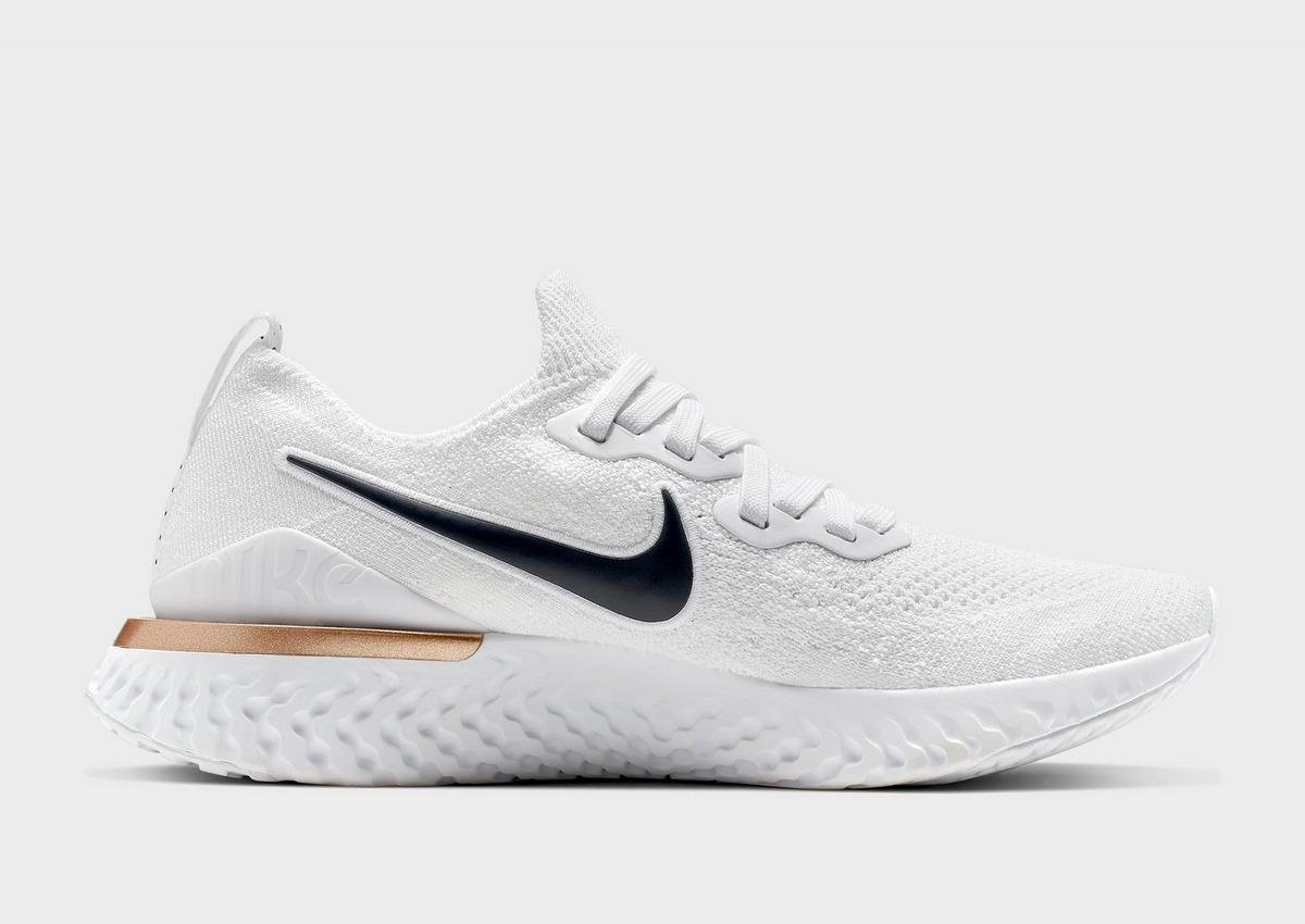 nike running epic react flyknit trainers in white and rose gold
