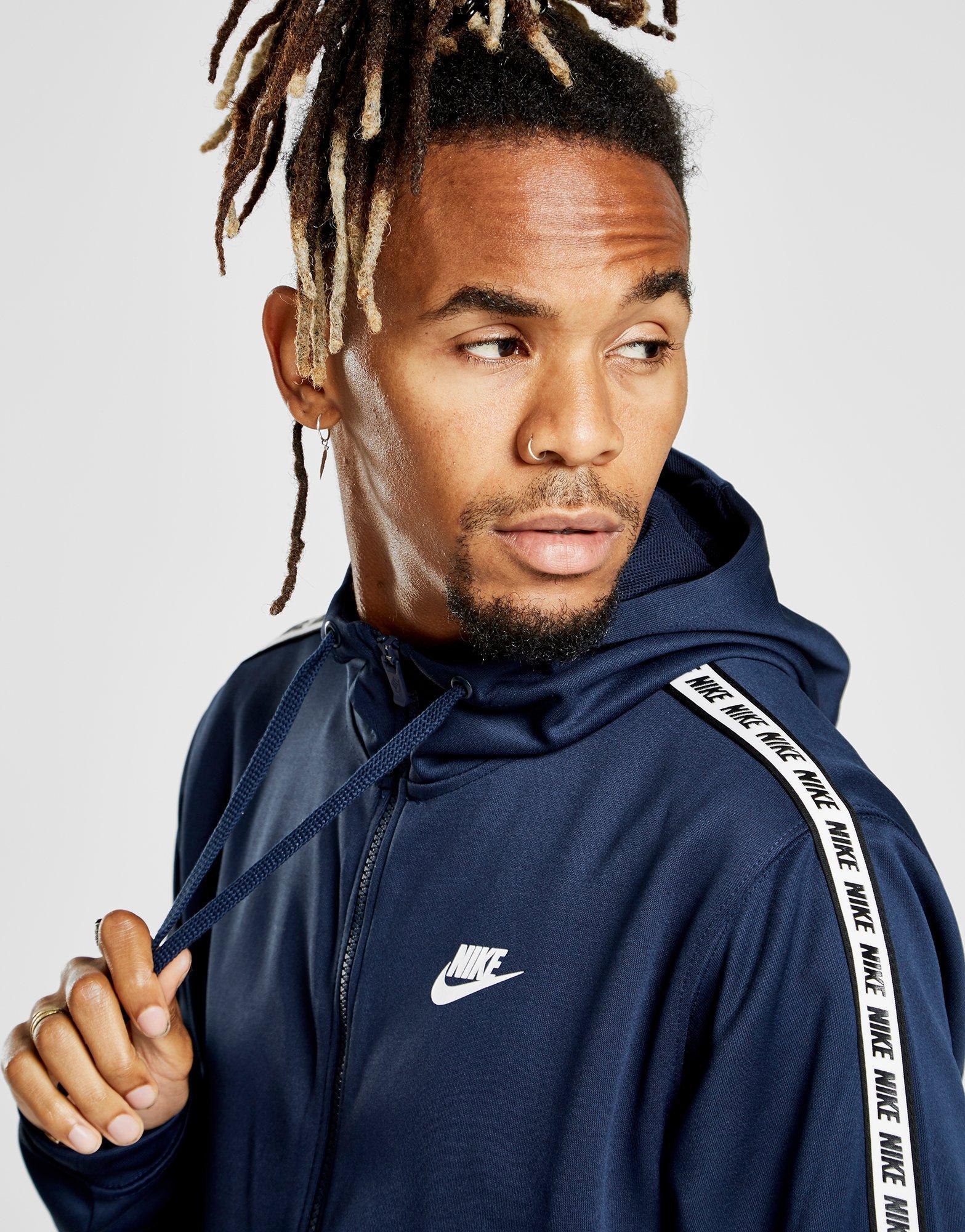 Nike Synthetic Repeat Tape Full Zip Hoodie in Navy/White (Blue) for Men -  Lyst