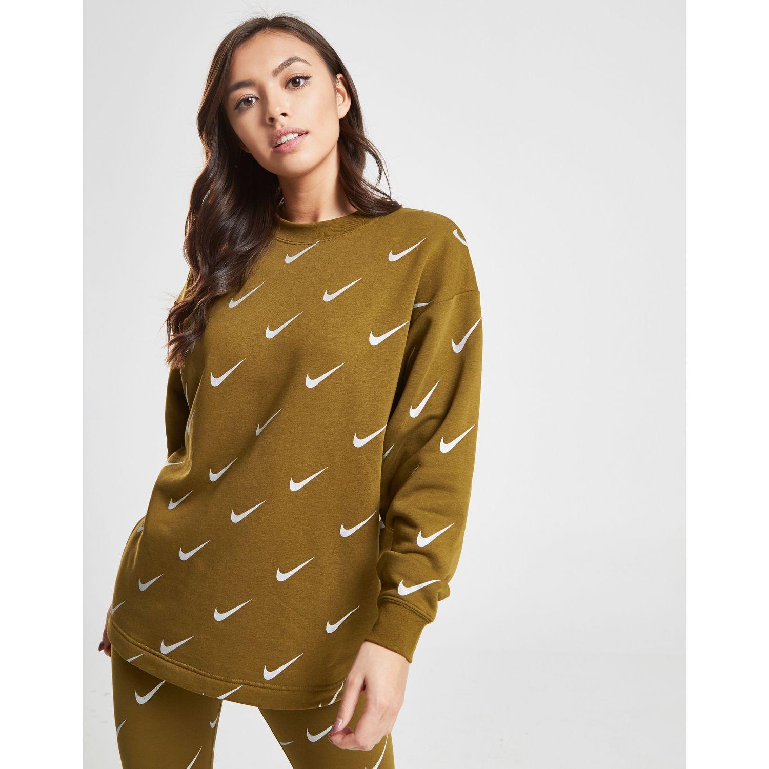 nike swoosh crew neck sweat in khaki