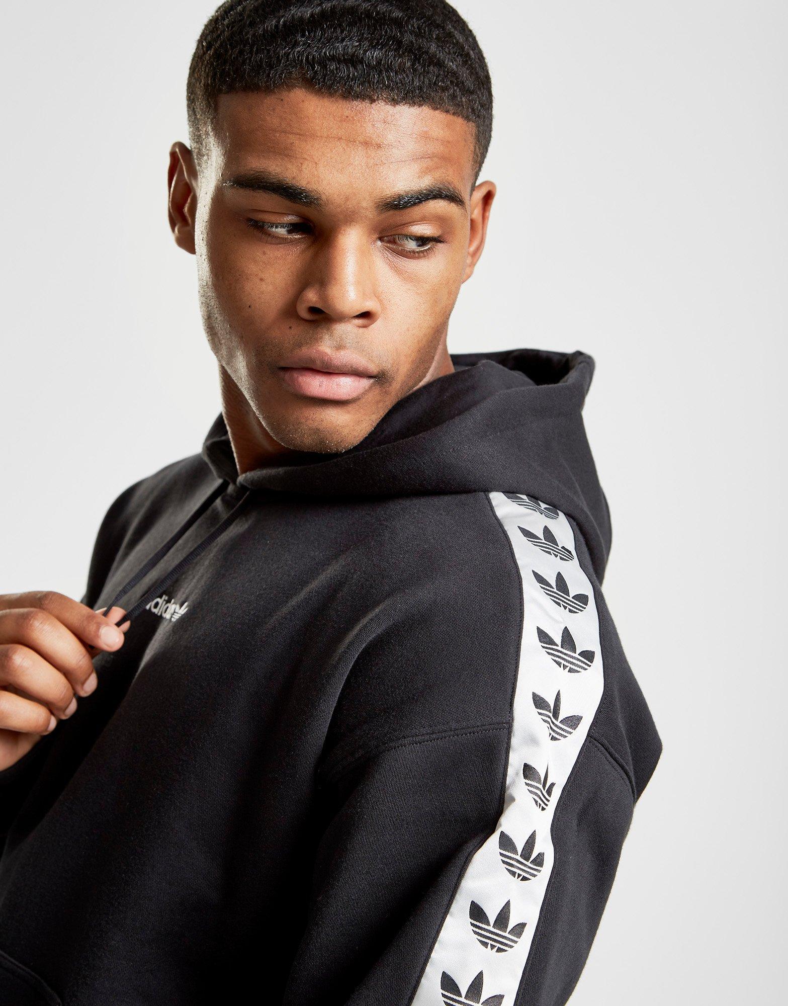 adidas Originals Tape Fleece Overhead Hoodie in Black/White (Black) for Men  - Lyst