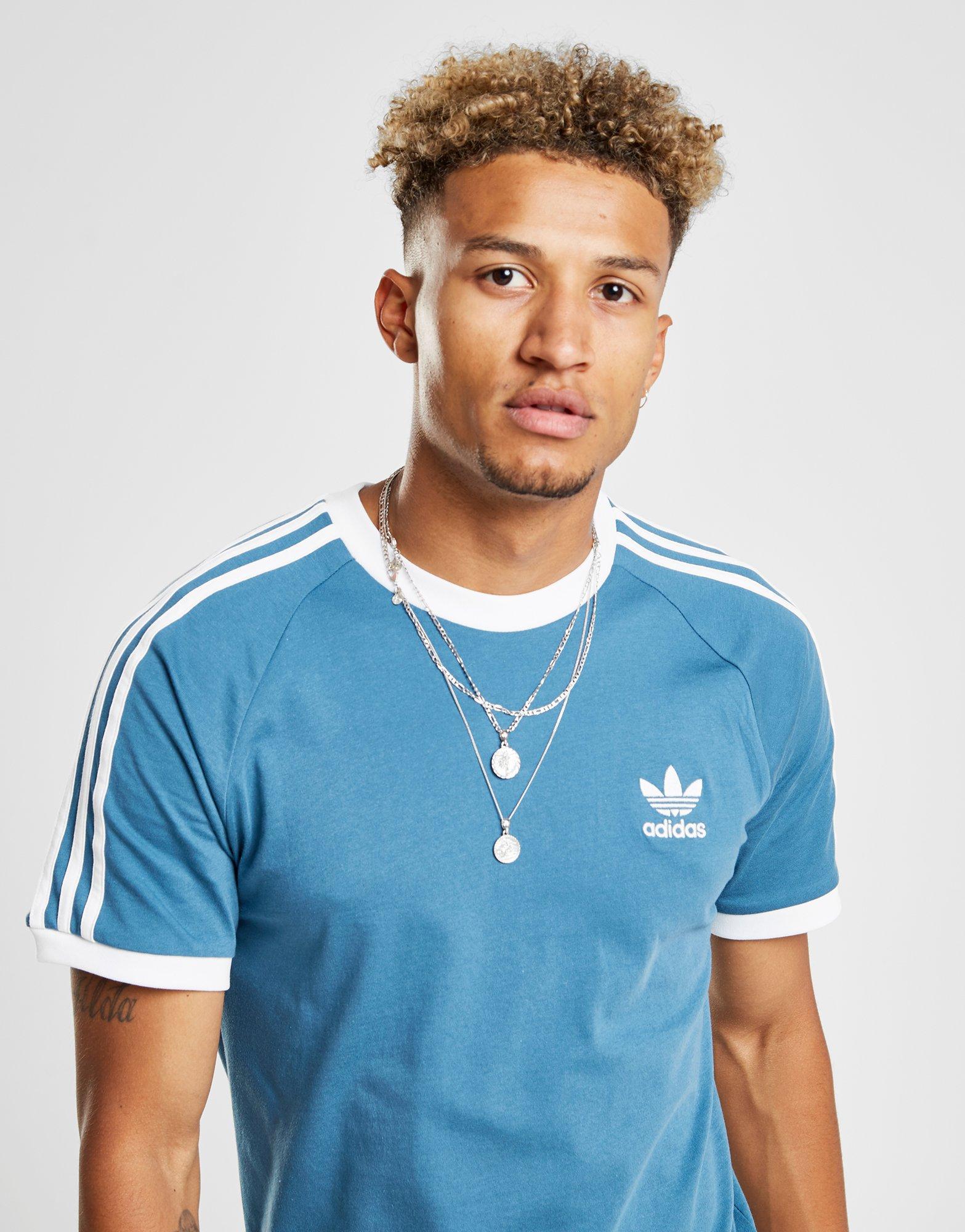 adidas originals california 3 stripe t shirt blue