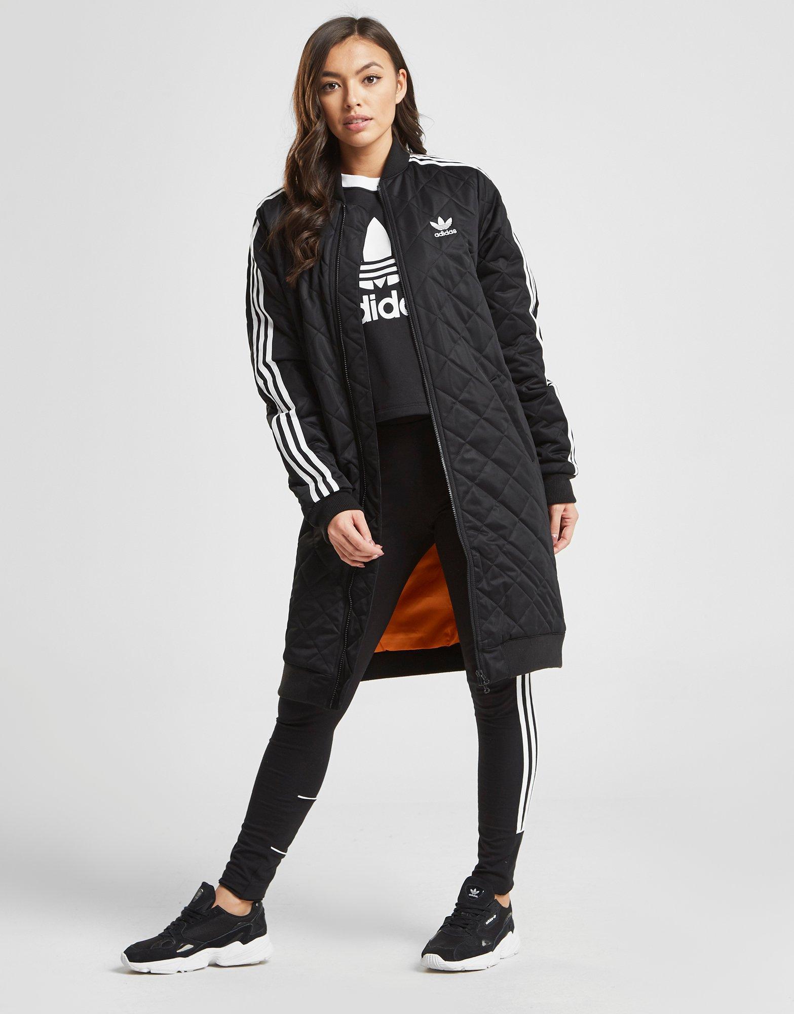 adidas Originals Synthetic 3-stripes Long Line Bomber Jacket in Black - Lyst