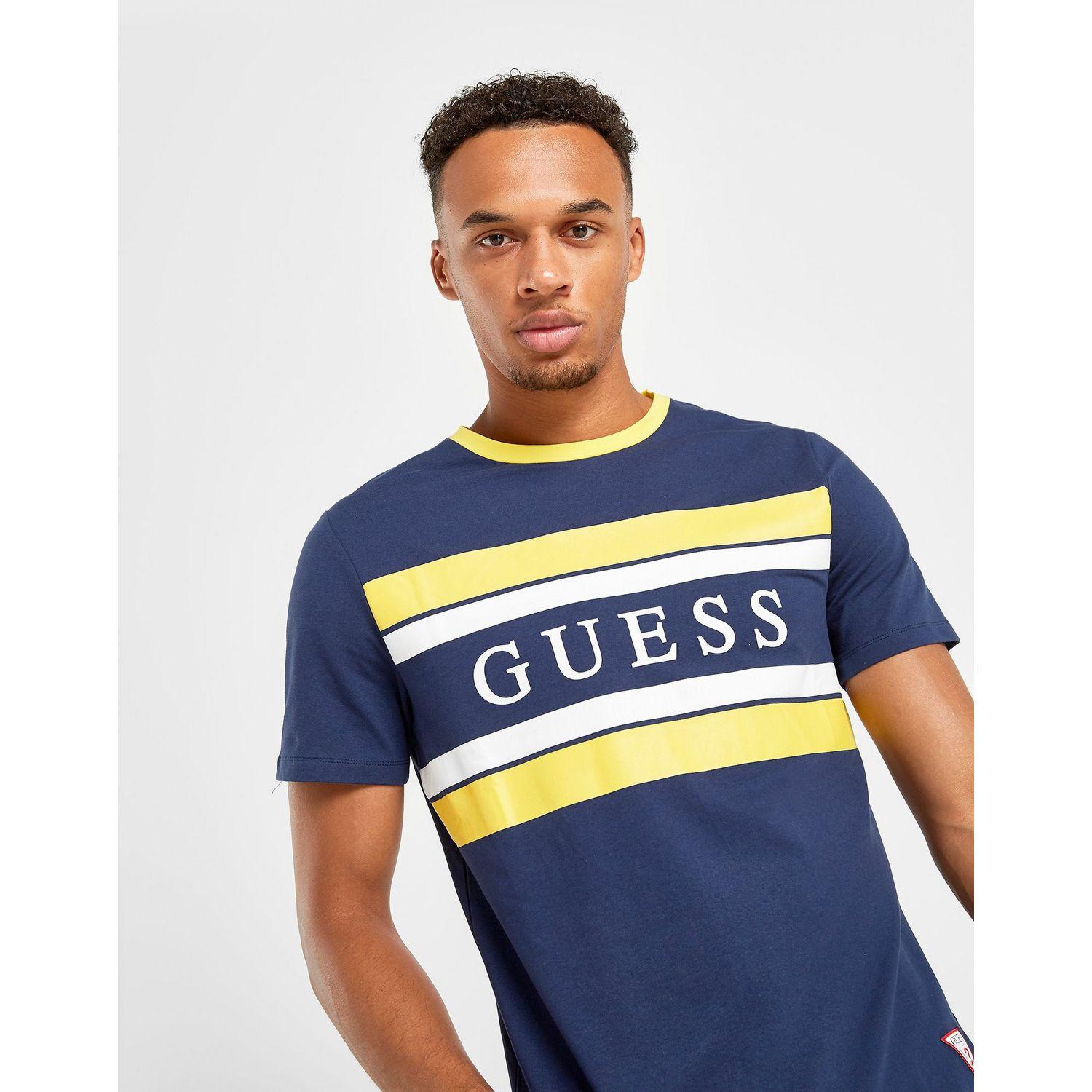 guess t shirt blue and yellow