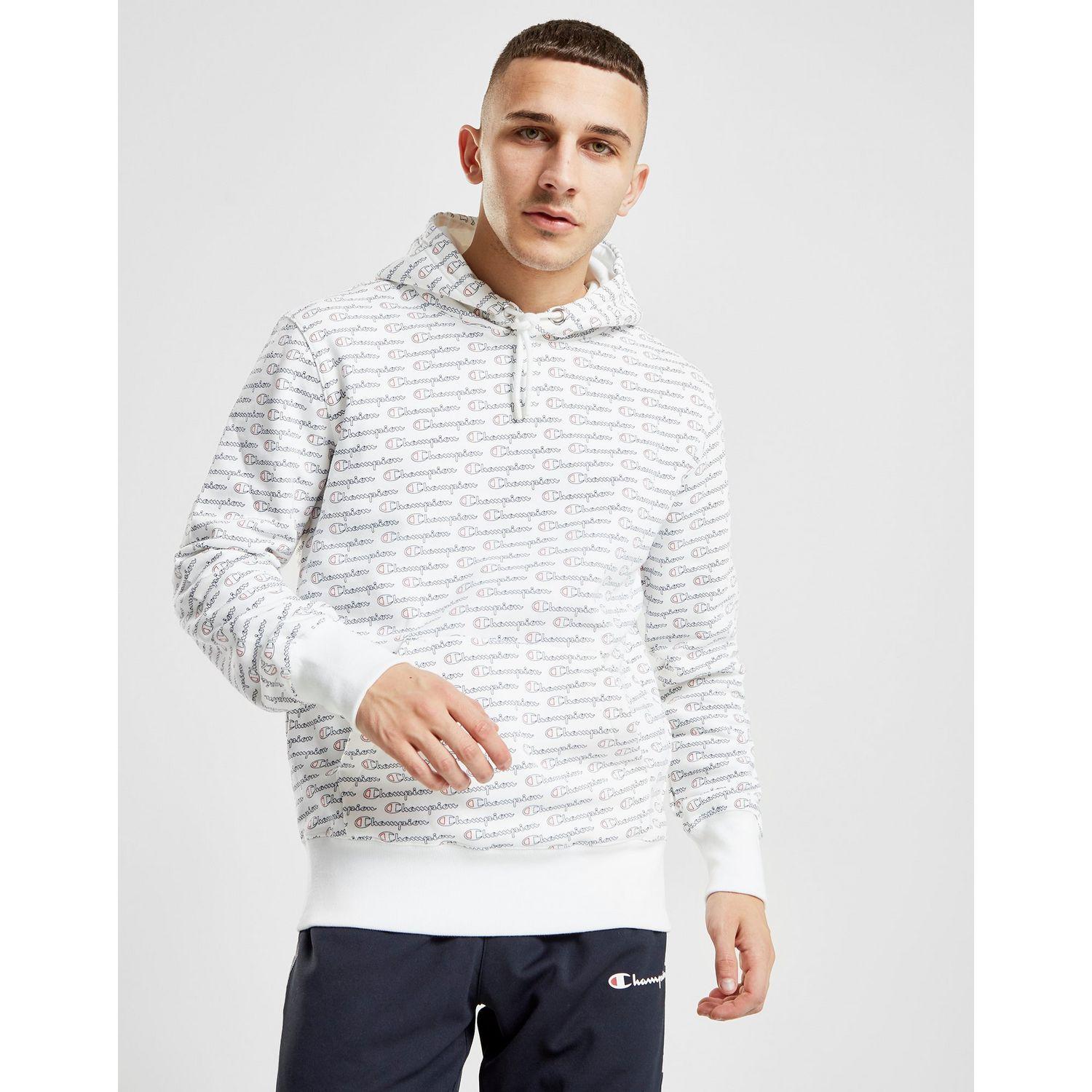 champion all over print hoodie white