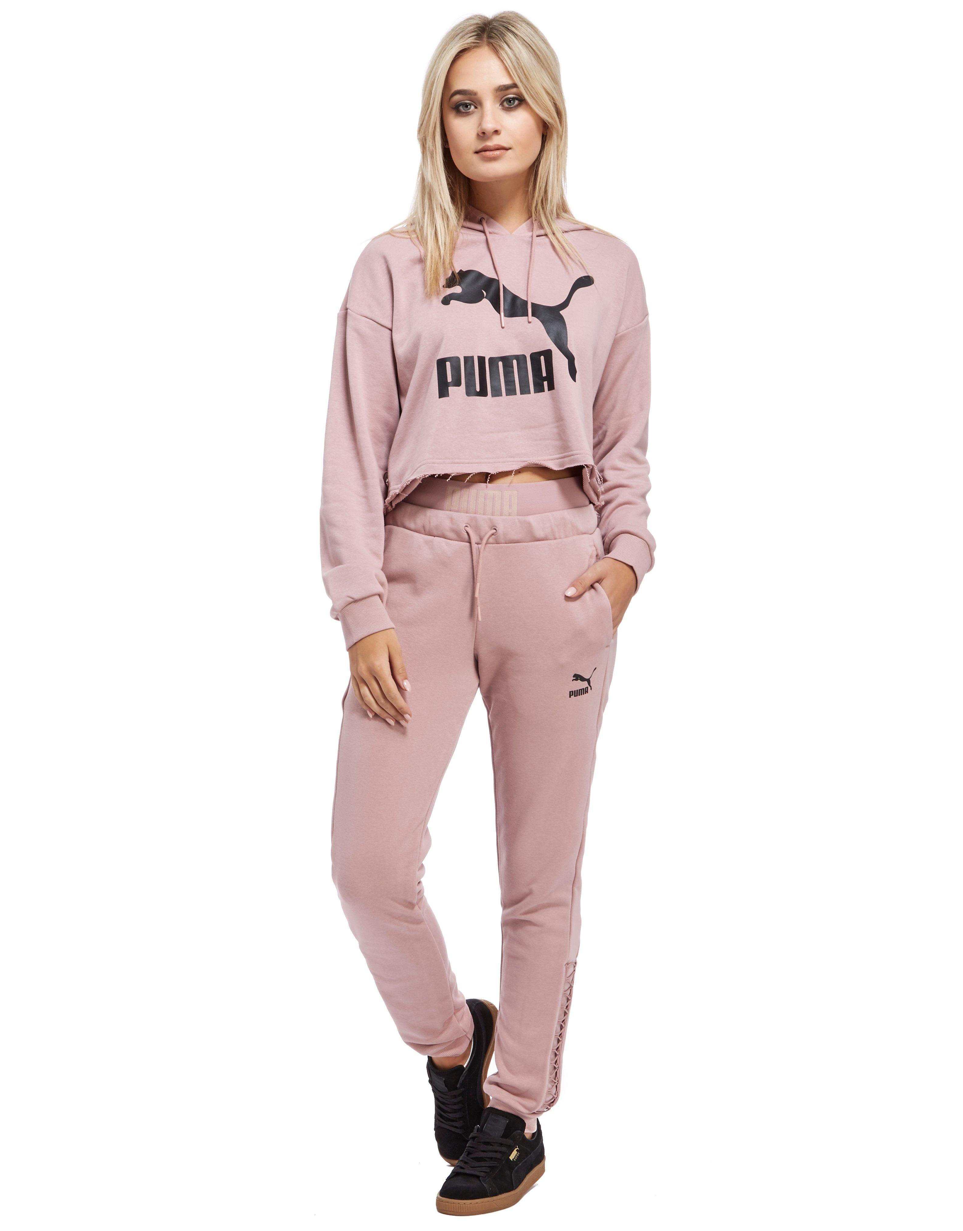 PUMA Cotton Lace Up Joggers in Rose 