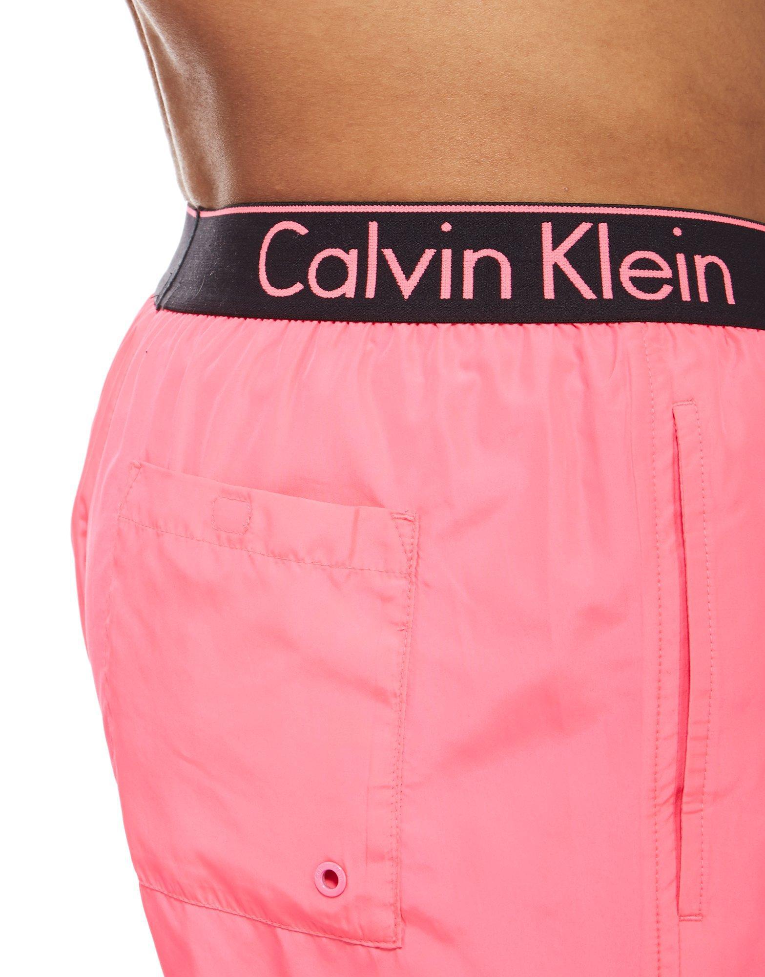 Calvin Klein Synthetic Waistband Swim Shorts in Pink for Men Lyst