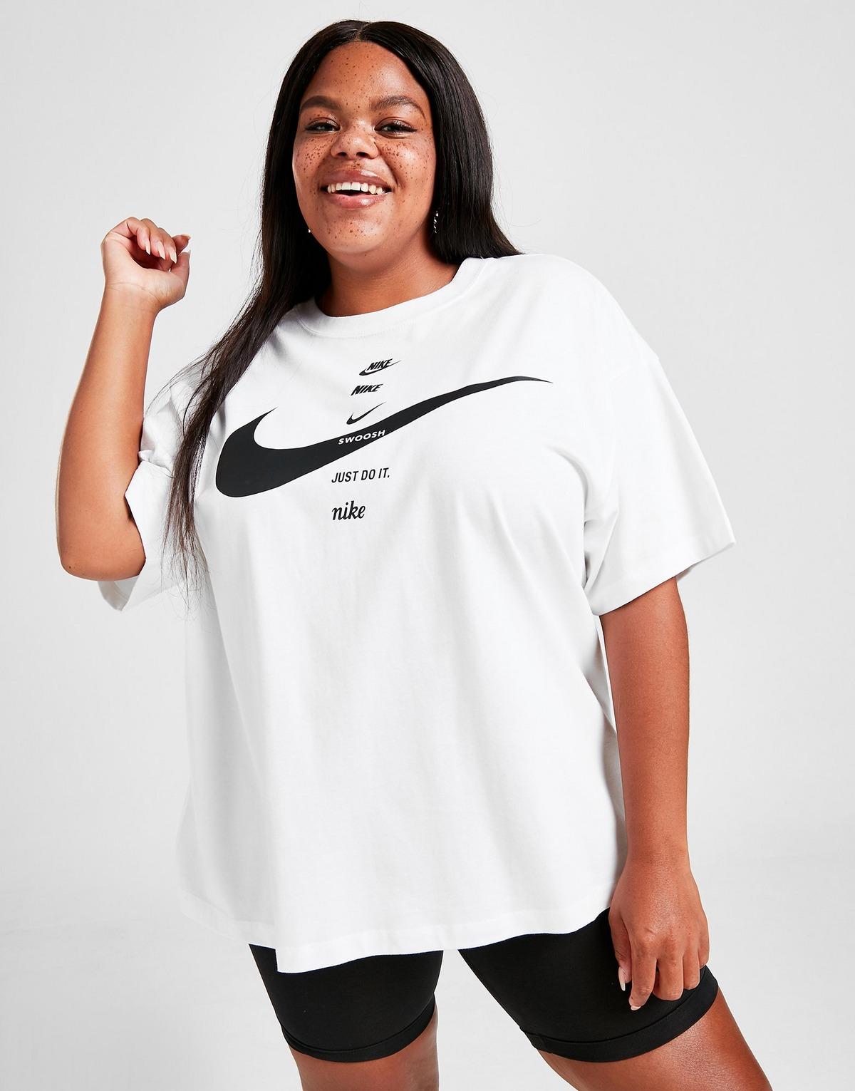 Nike Cotton Swoosh Short Sleeve Plus Size T-shirt in White/Black/Black (White) - Lyst