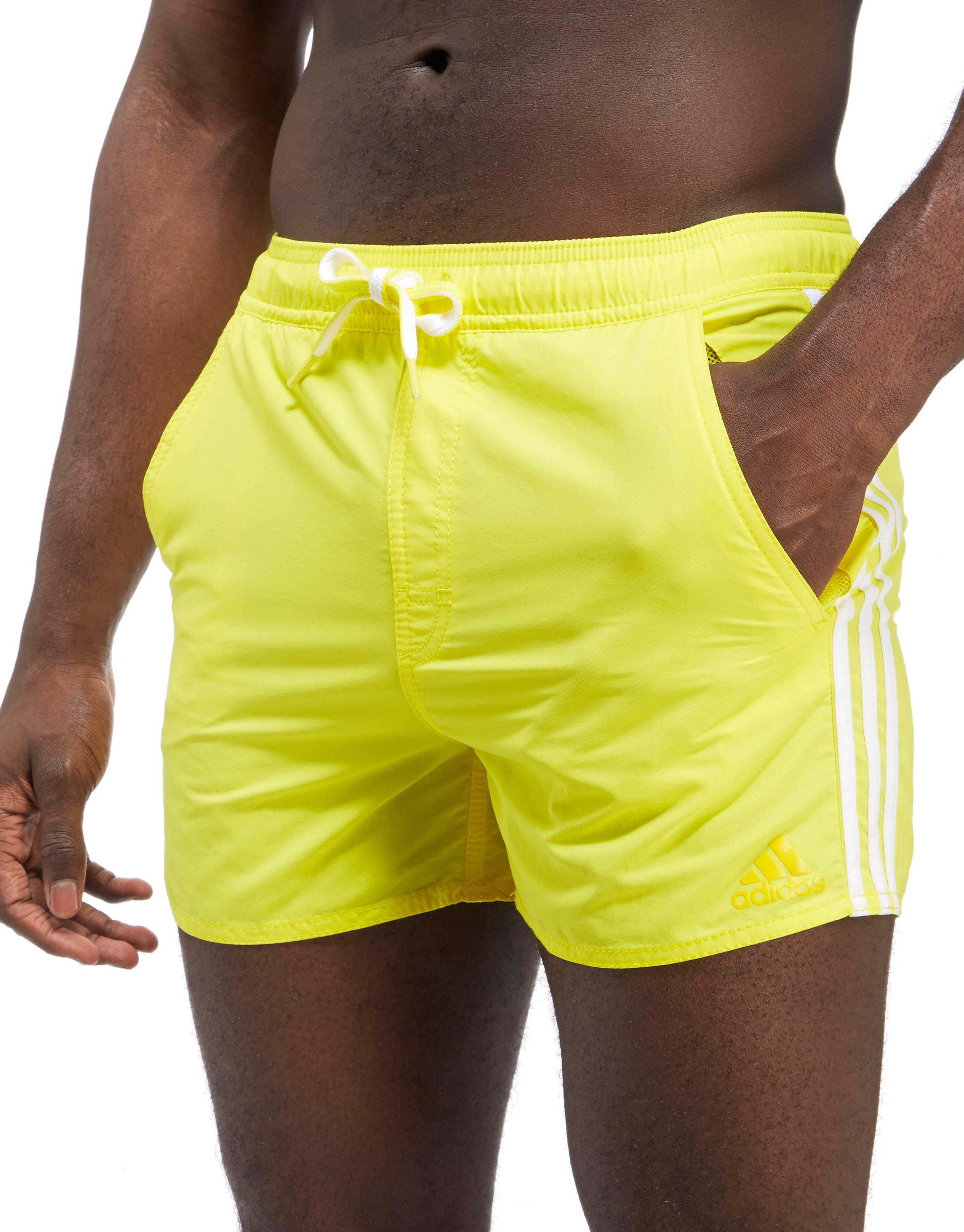 Adidas Synthetic 3 Stripe Swim Shorts In Yellow For Men Lyst