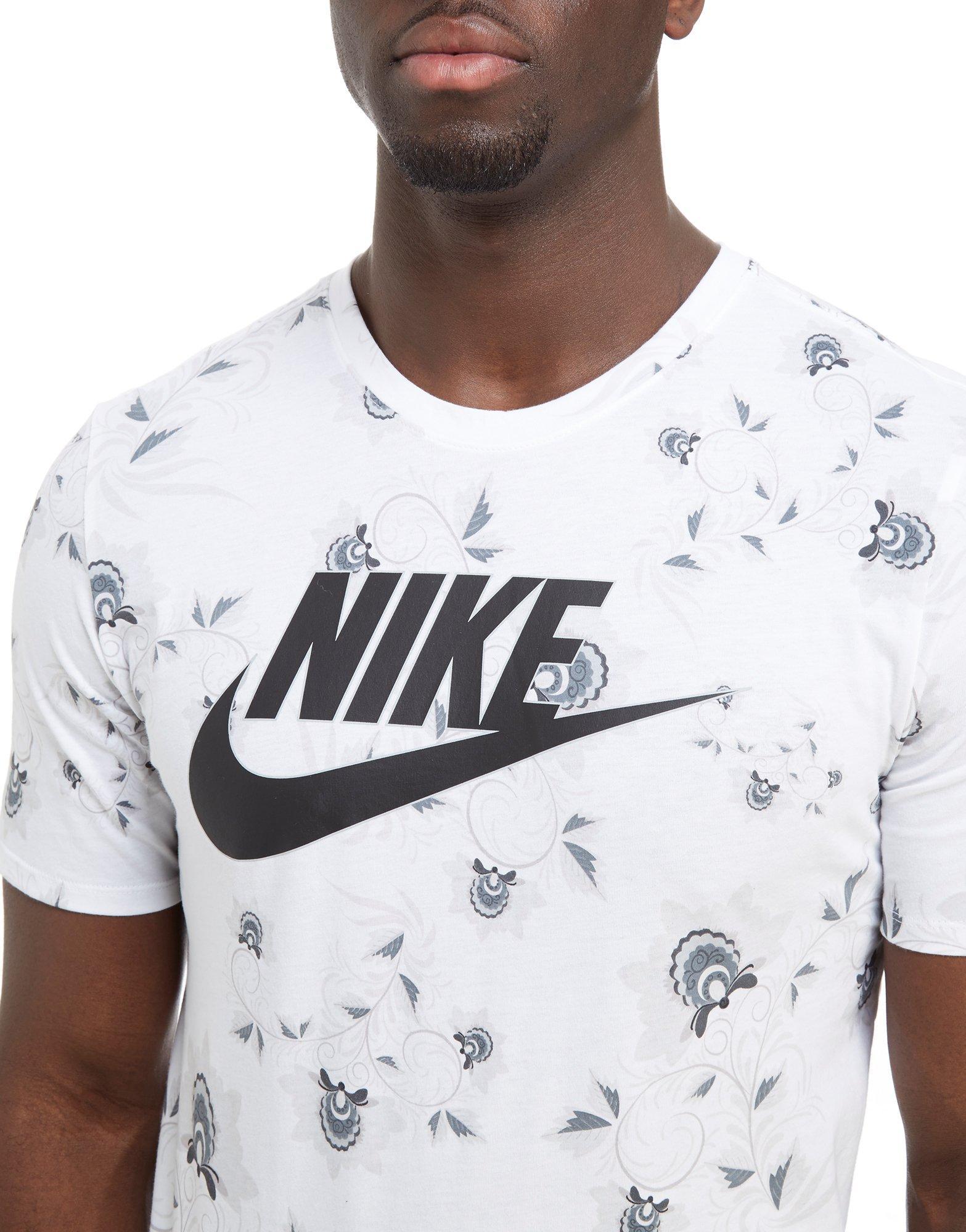 Nike Cotton Floral All Over Print T-shirt in White/Black (White) for ...