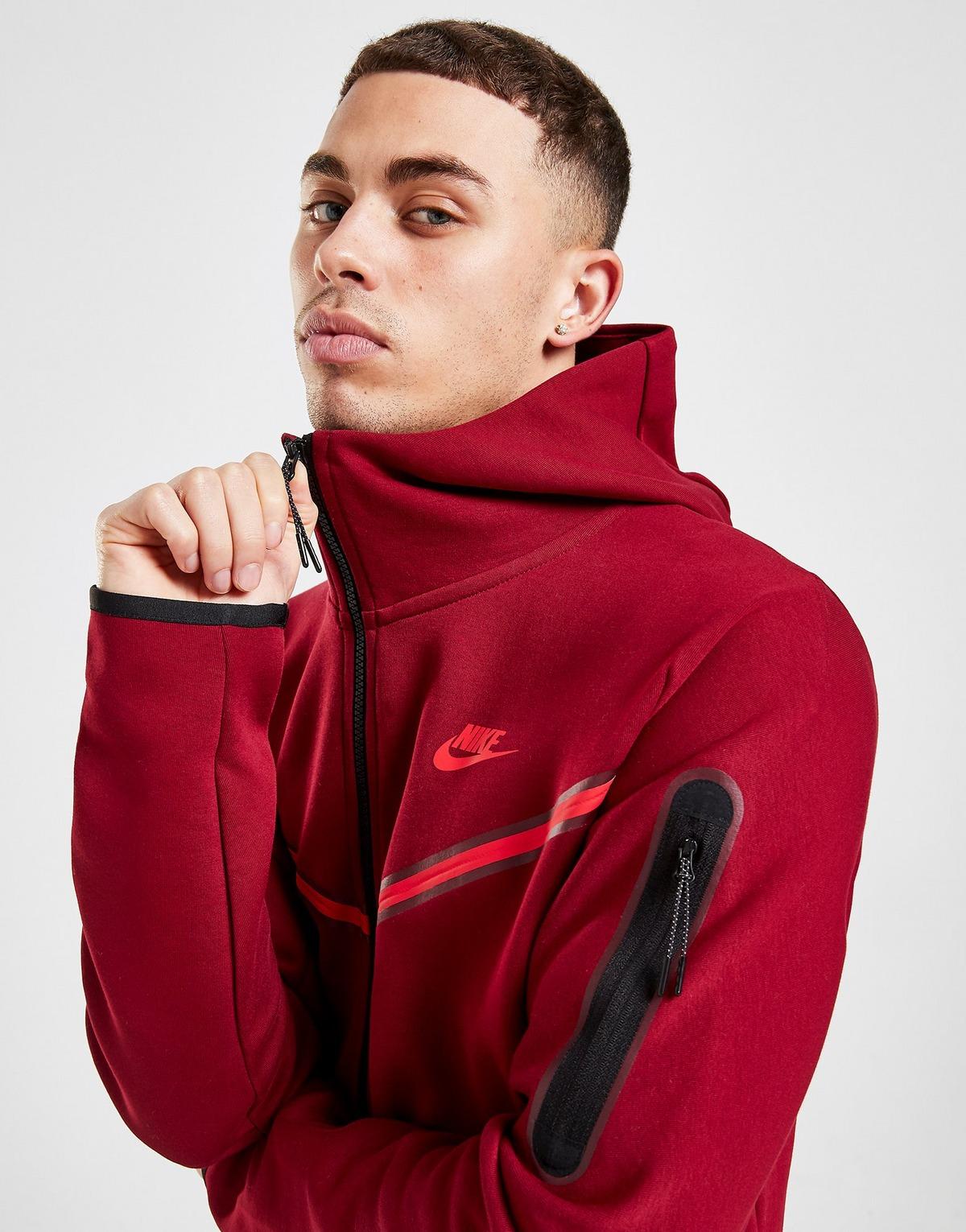 Nike Tech Fleece Full Zip Hoodie in Red for Men - Lyst