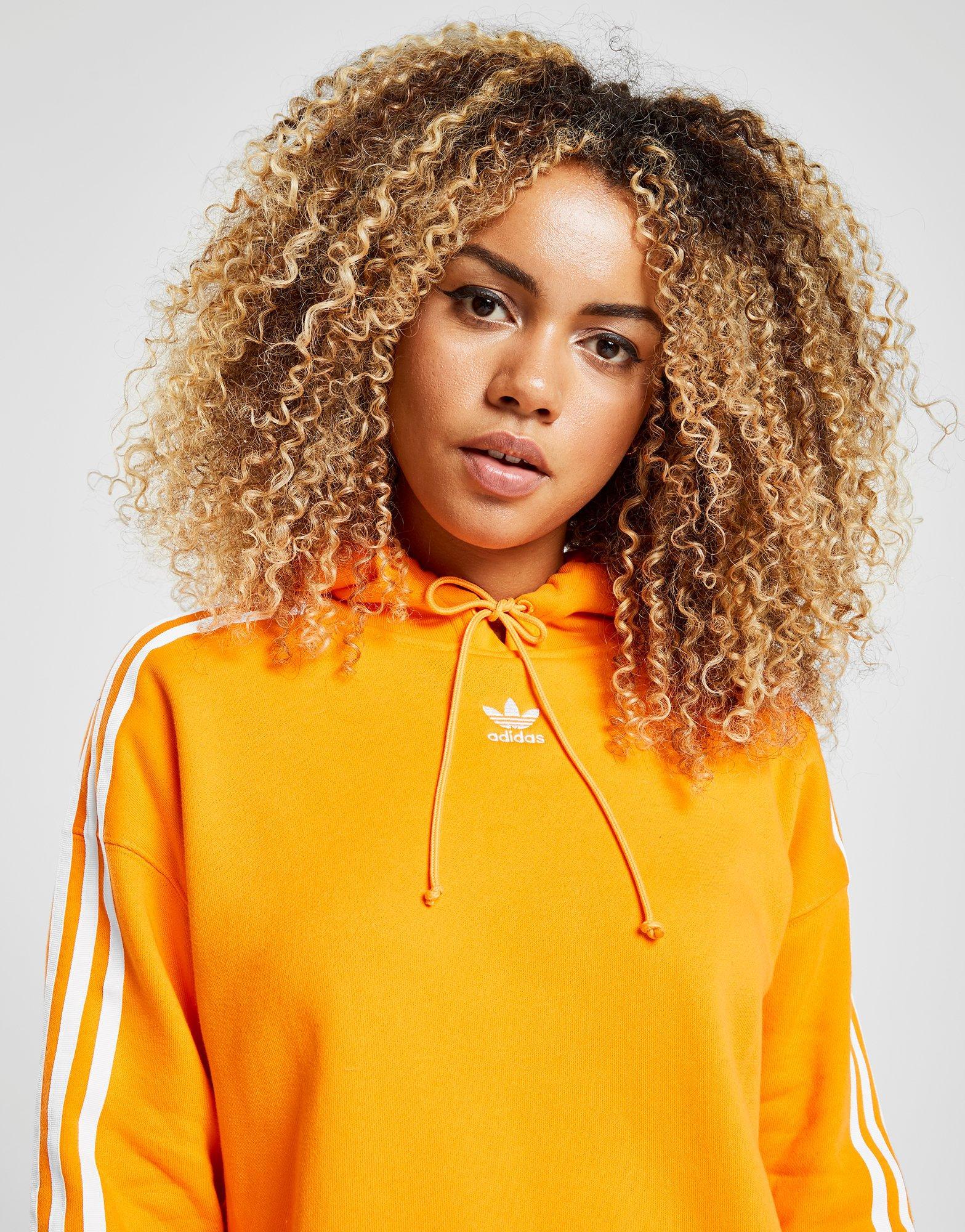 adidas 3 stripe orange crop hoodie