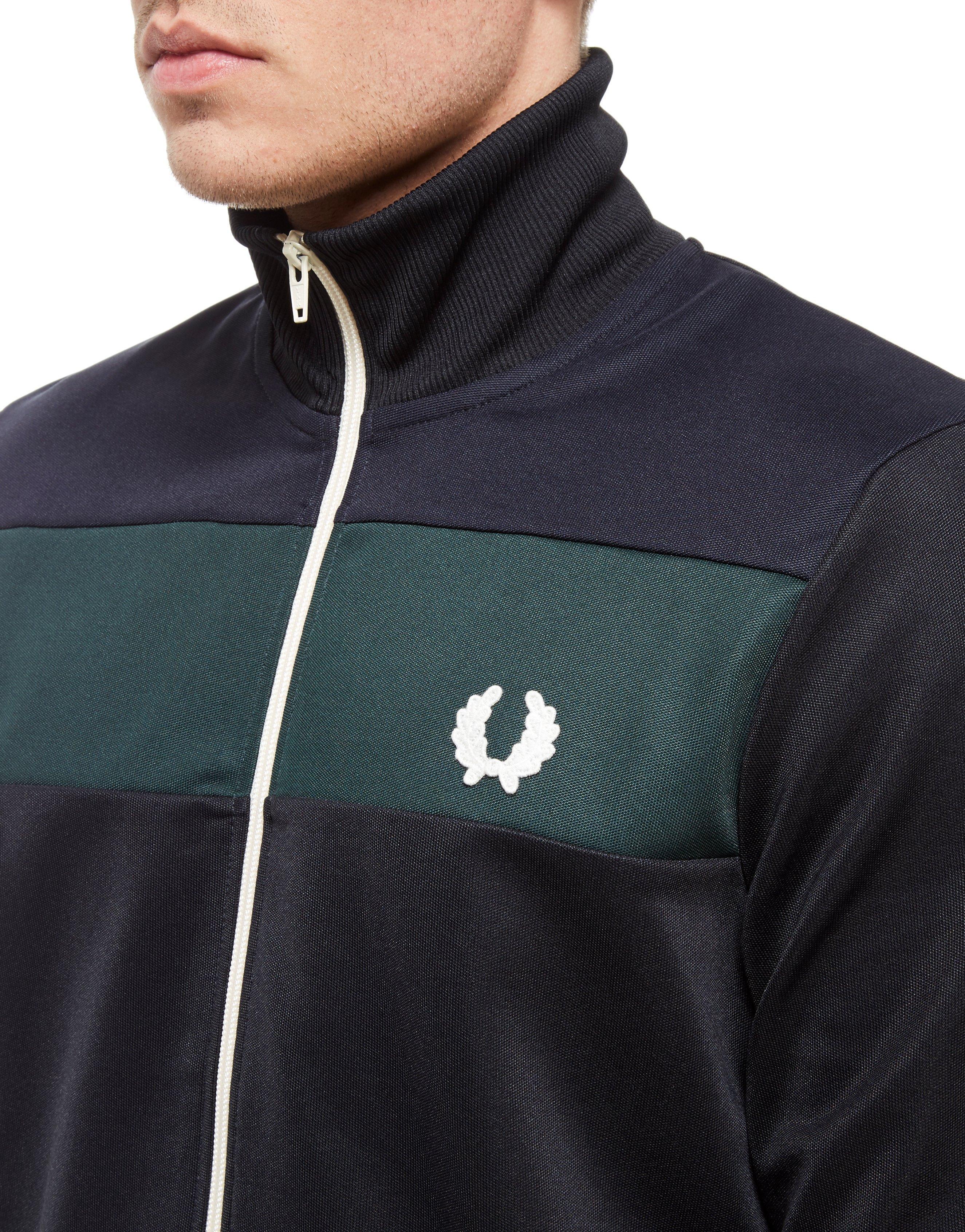 Fred Perry Synthetic Colourblock Track Top in Black/Navy/Green (Black ...