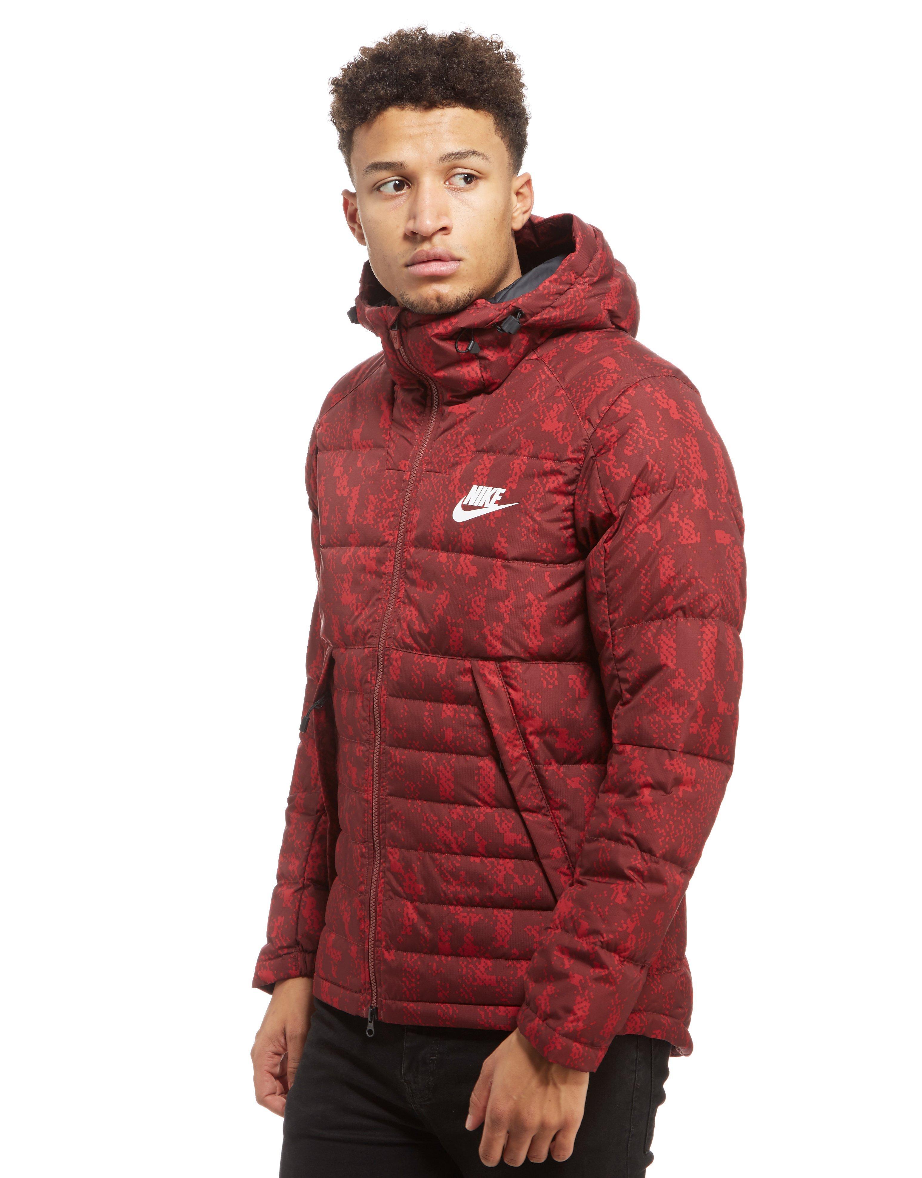 Nike Synthetic Printed Down Fill Hooded Jacket in Red for Men - Lyst