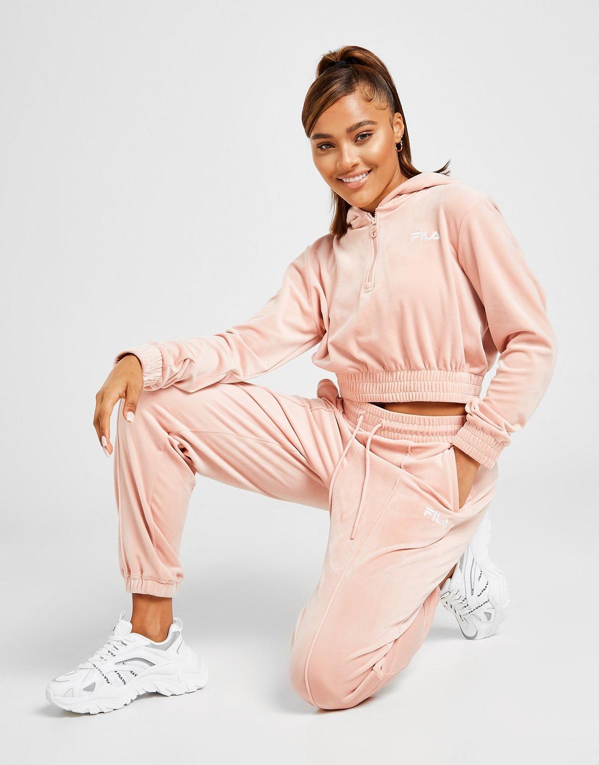 pink velour track pants