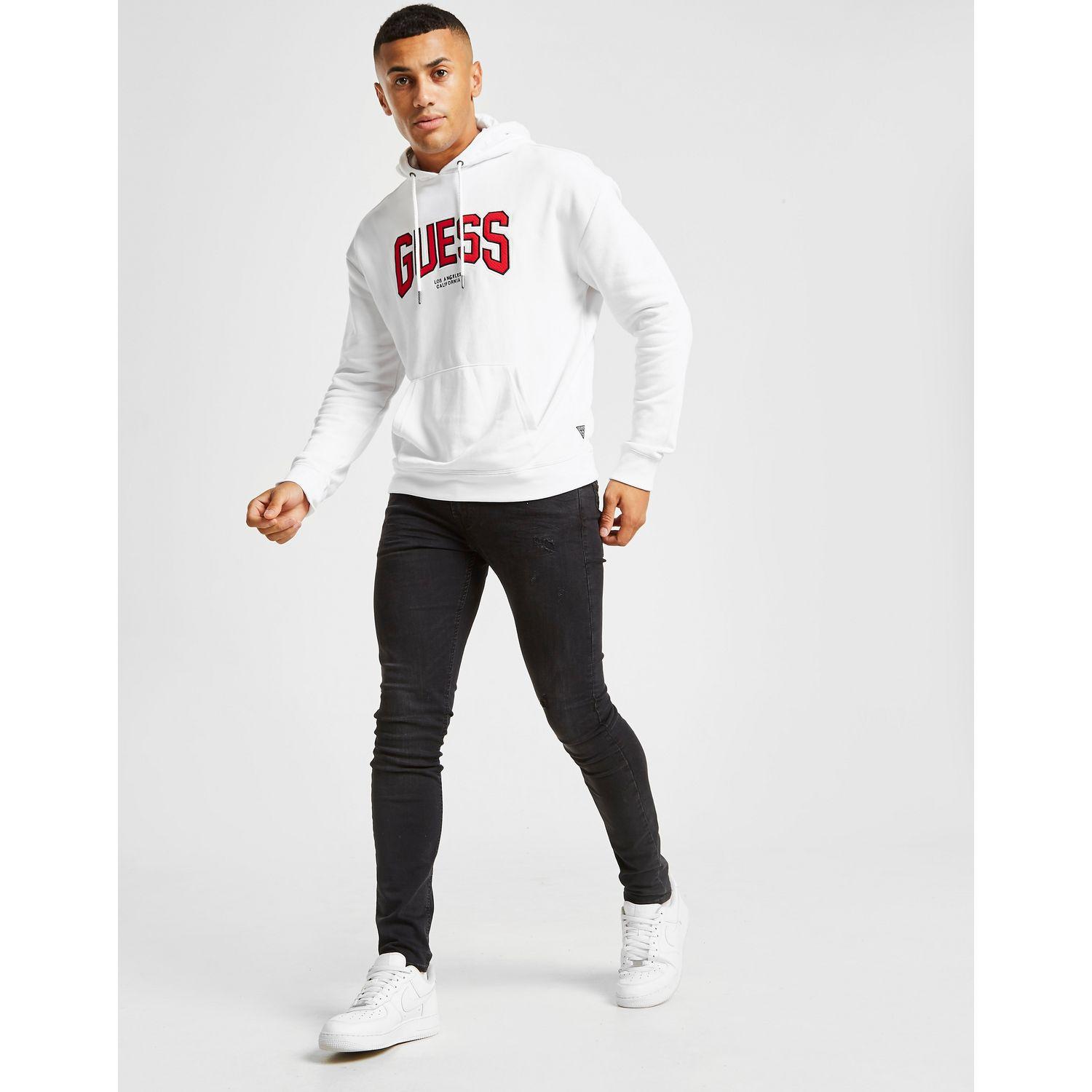 Guess Cotton Arch Logo Hoodie in White 