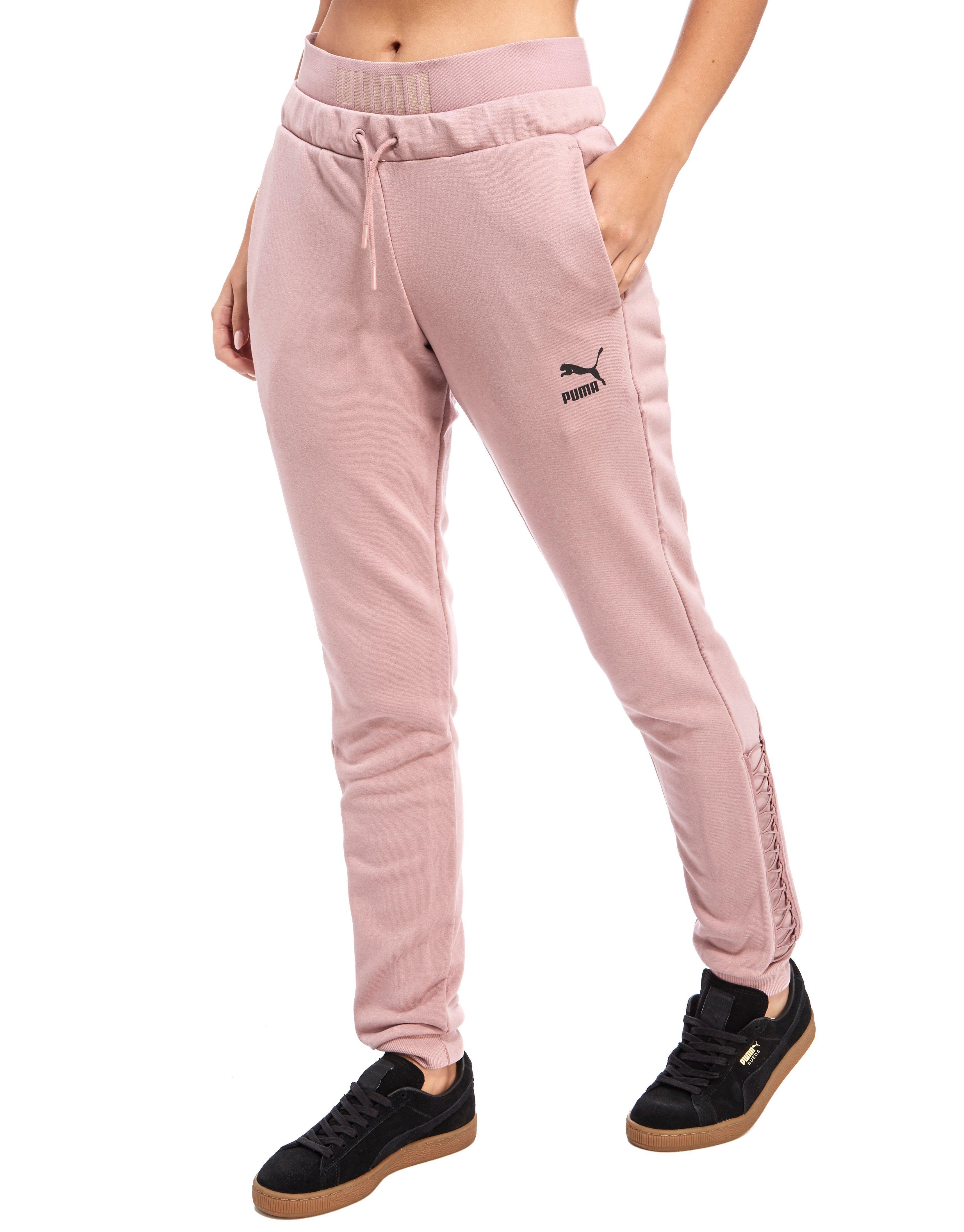 PUMA Cotton Lace Up Joggers in Rose 