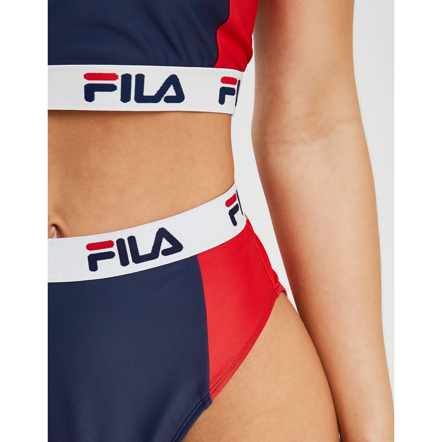 Fila Synthetic Colour Block High Waist Bikini Bottoms in Navy/Red (Blue) -  Lyst