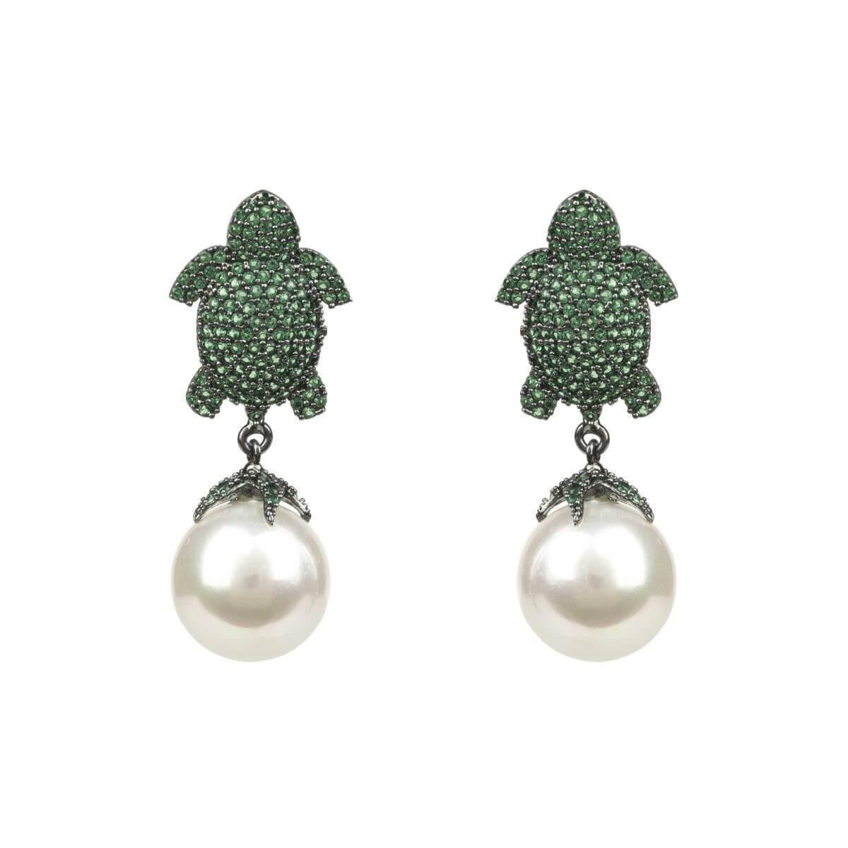 Lyst - Latelita London Oxidised Silver Green Turtle Baroque Pearl Drop ...