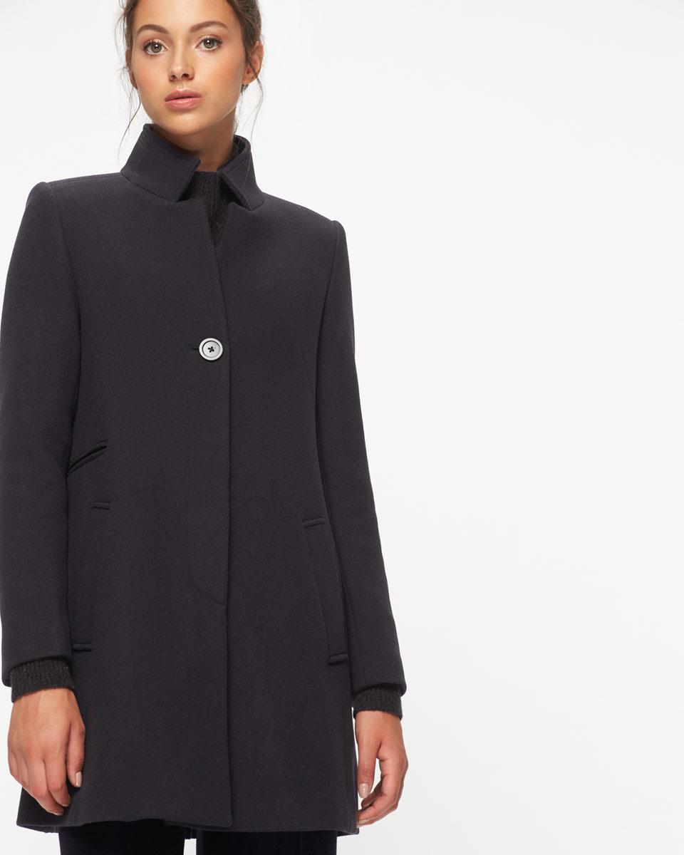 Jigsaw Wool Herringbone Funnel Neck Coat in Navy (Blue) Lyst
