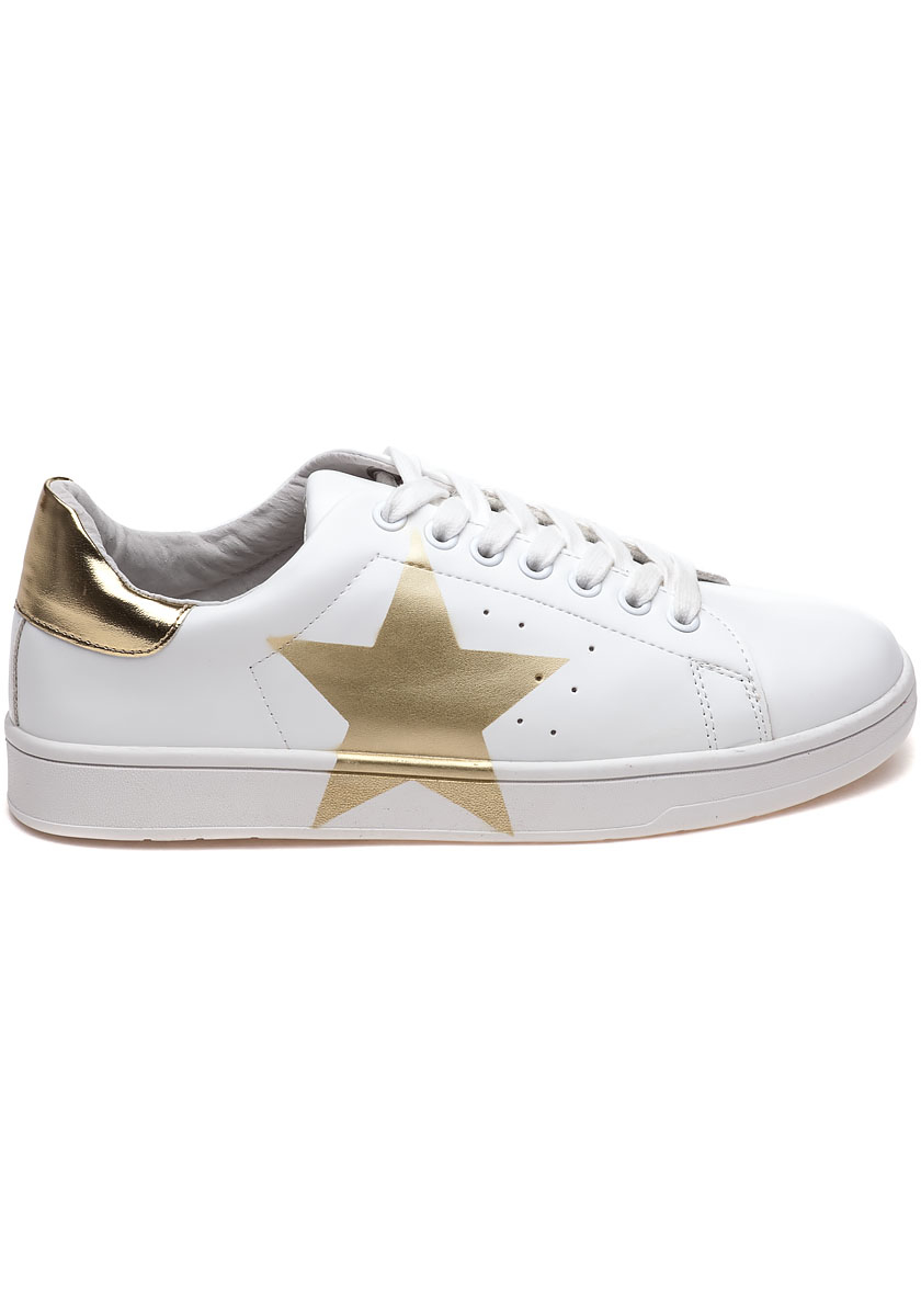 Steve Madden Rayner White And Gold Star Sneaker | Lyst