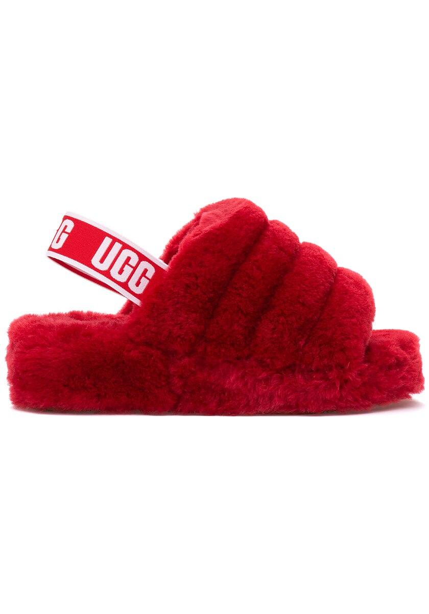 red fluffy ugg slippers