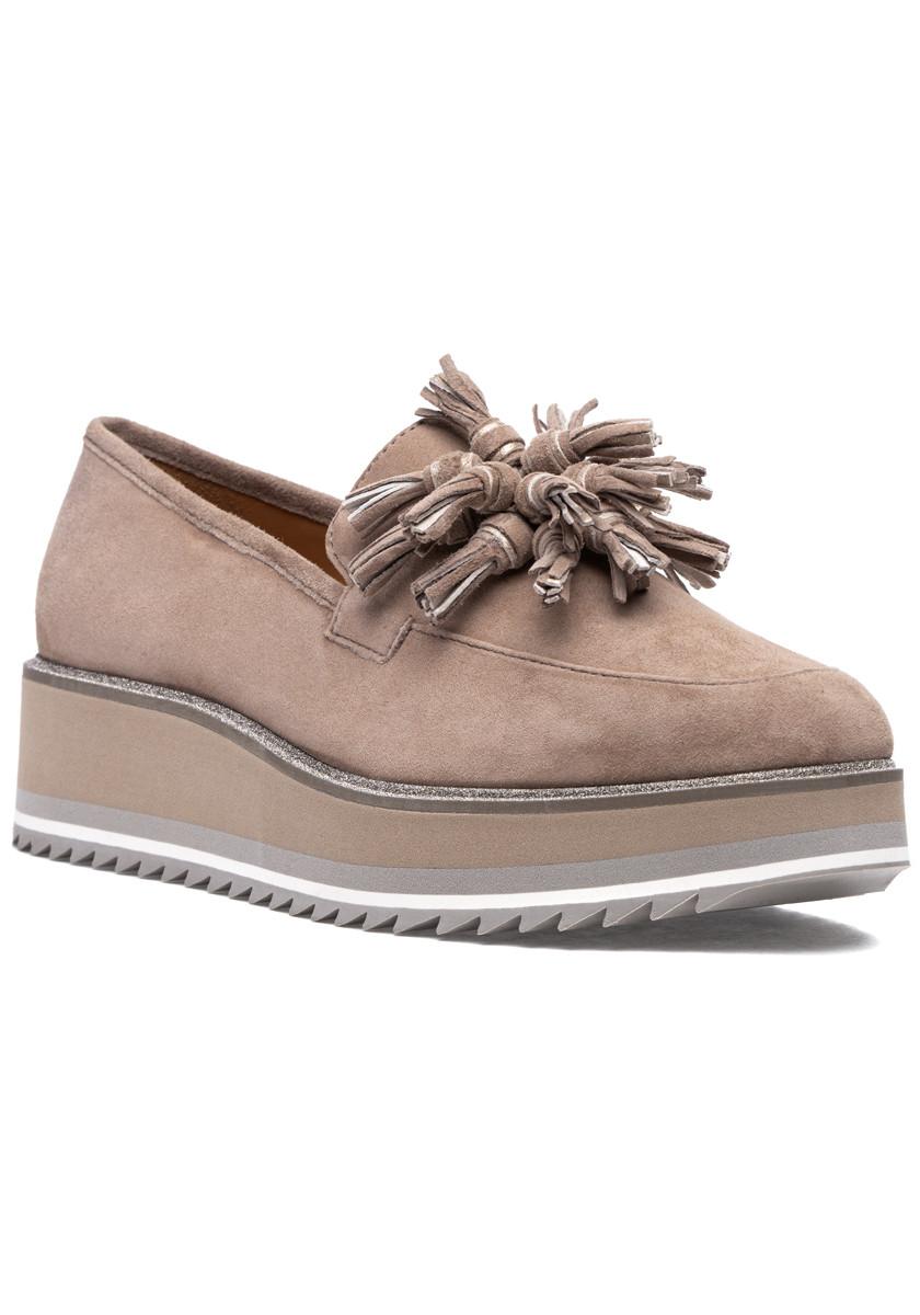 Johnston & Murphy Gracelyn Tassel Loafer Taupe Suede in Gray Lyst