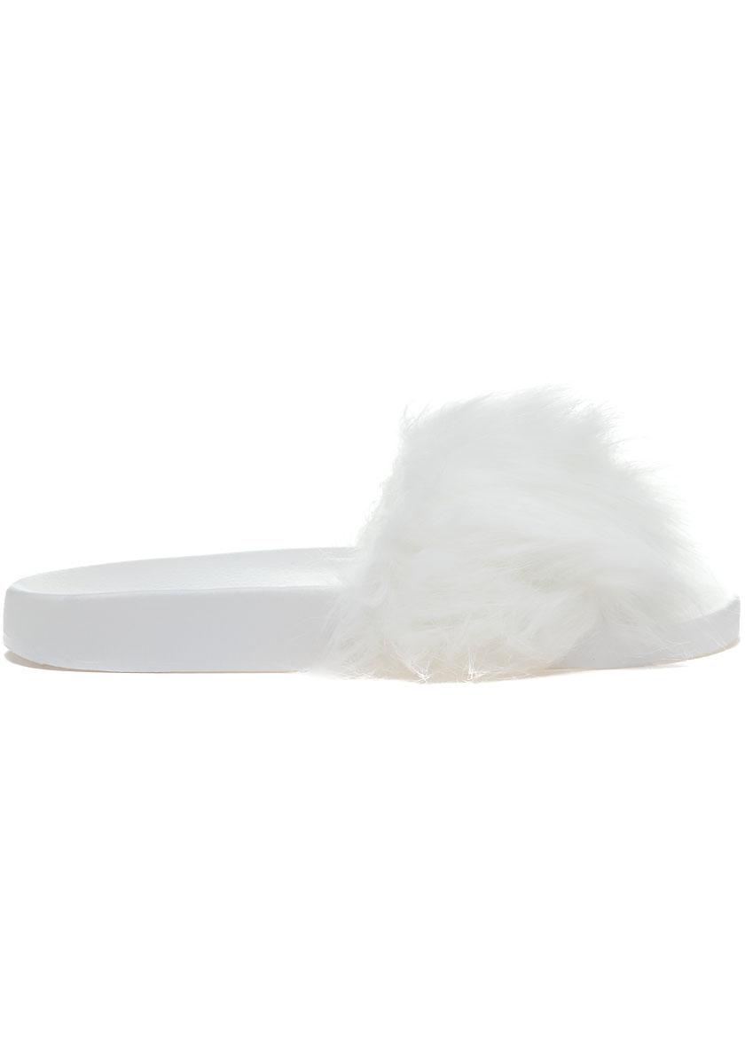 off white fur slides