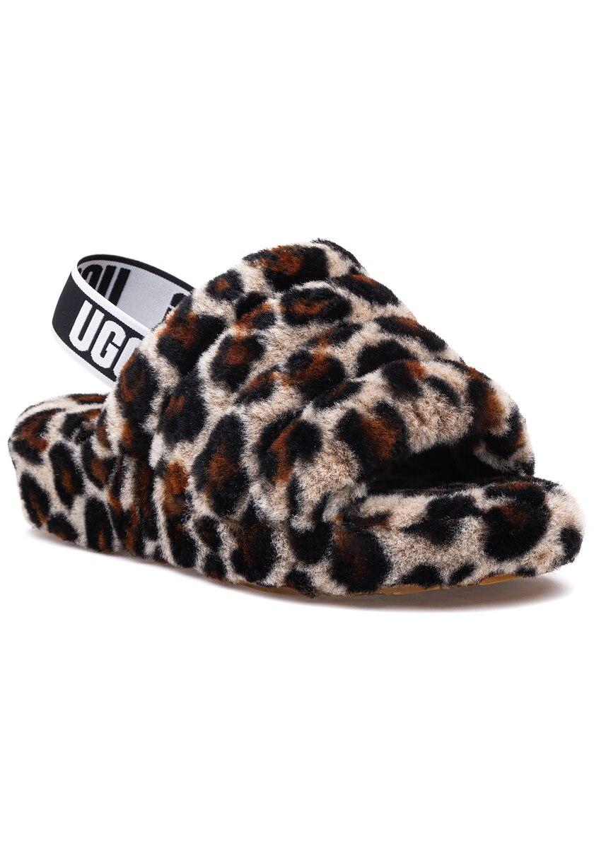 UGG Rubber Fluff Yeah Leopard-print Sheepskin Slingback Slippers in Brown |  Lyst