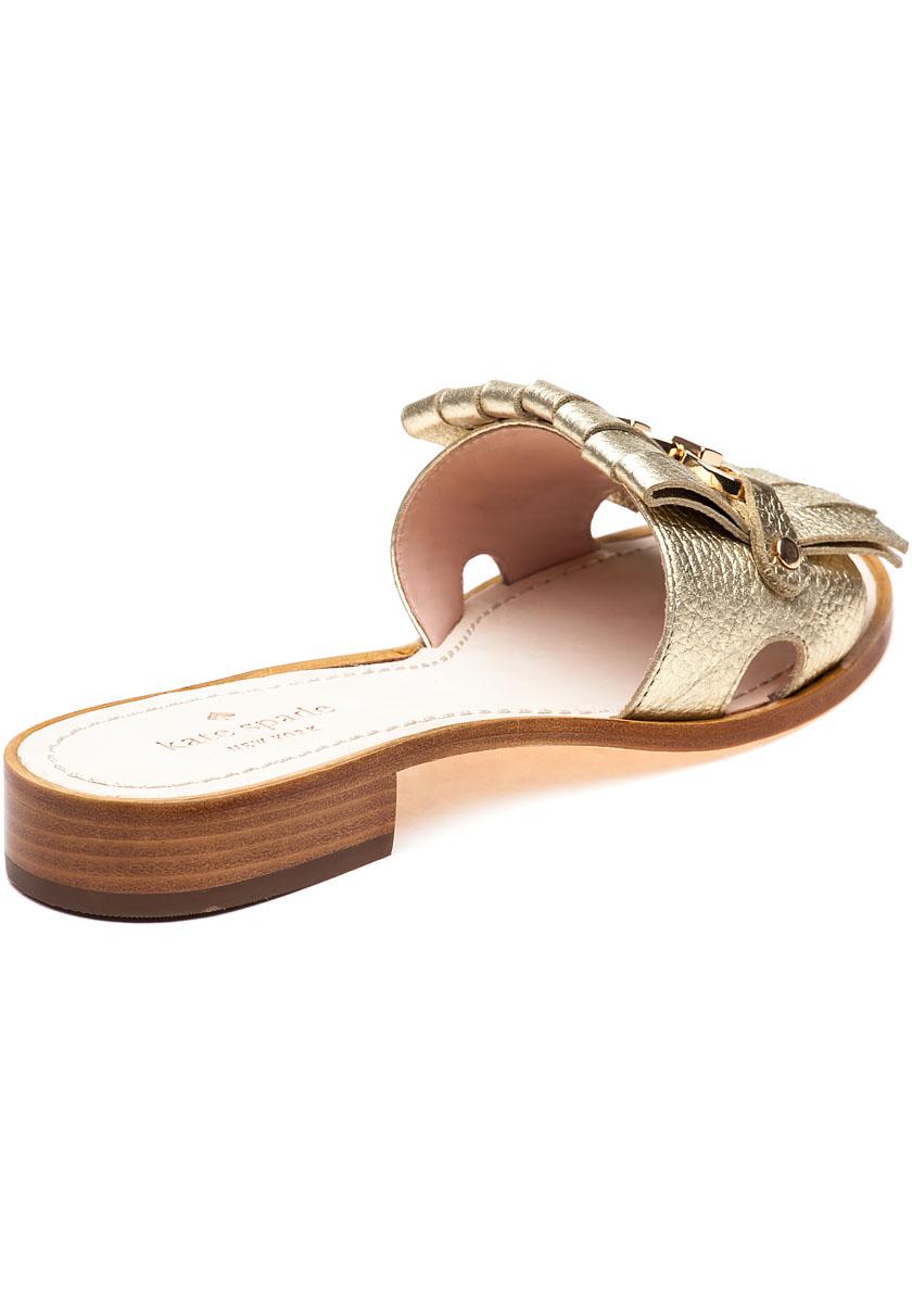 Kate Spade Brie Gold Leather Kiltie Slide Sandals in Metallic - Lyst