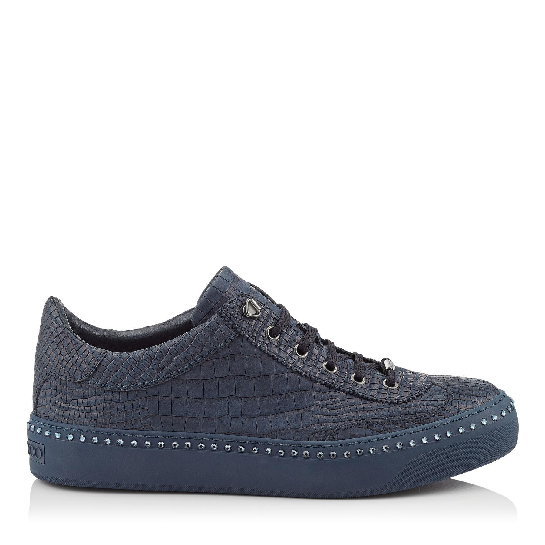 Jimmy Choo Ace Navy Crocodile Printed Nubuck Leather Top Trainers With Navy Crystals Navy/navy 39 in Blue for Men |