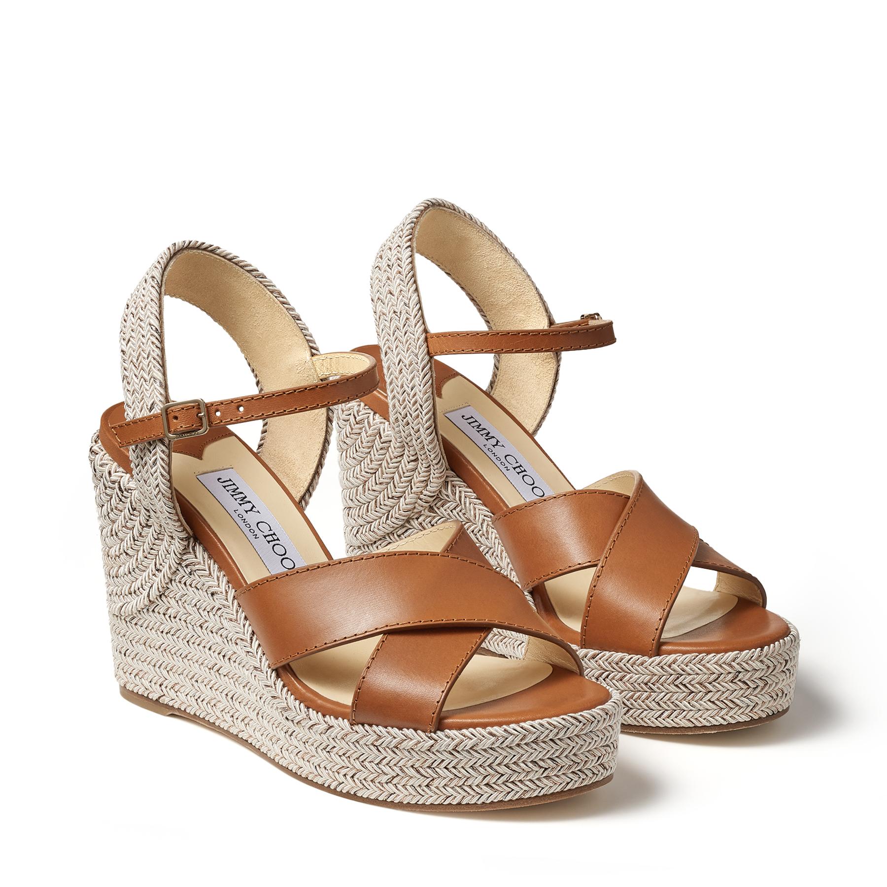 Jimmy Choo Dellena 100 Cuoio Nappa Leather Wedge Sandals With ...