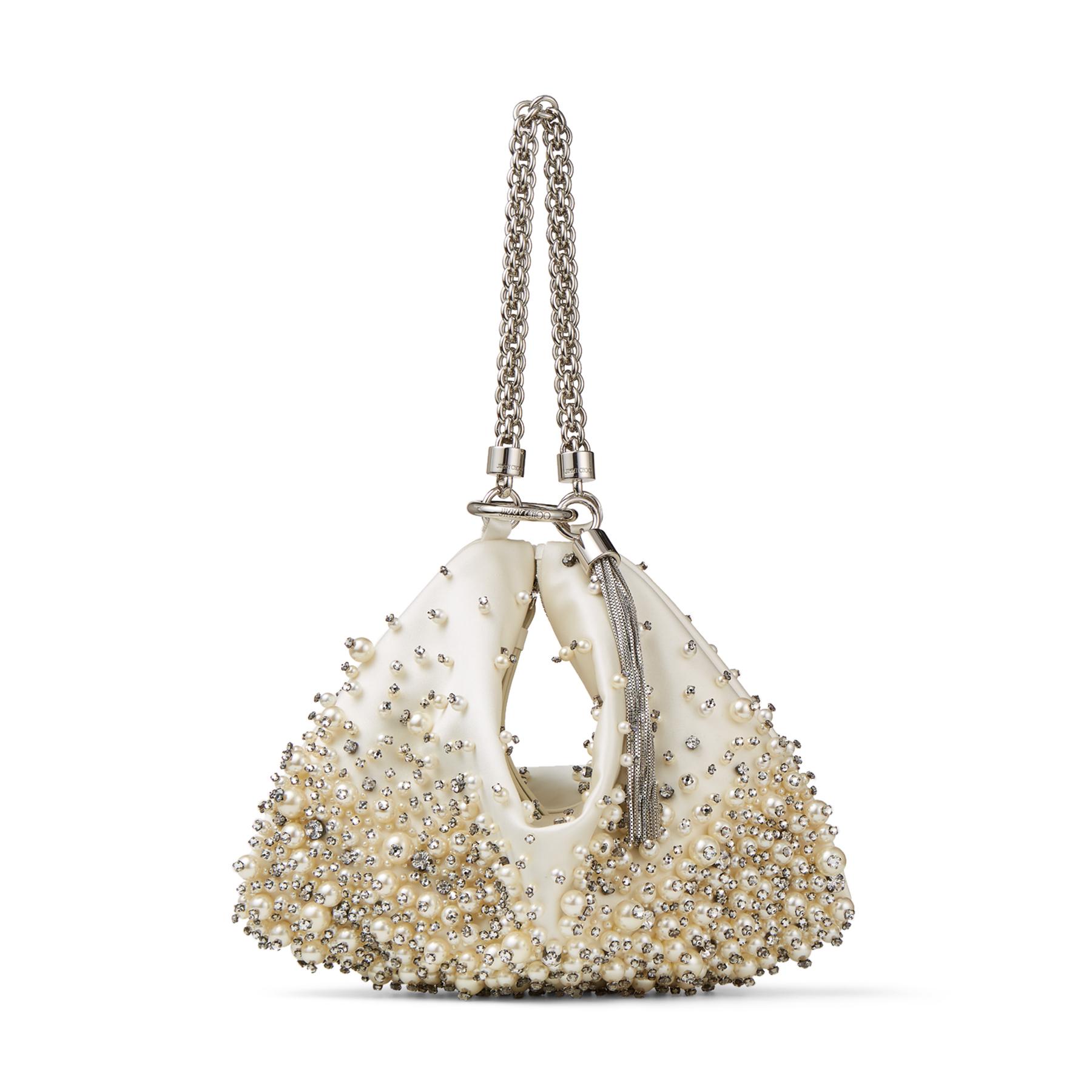 Jimmy Choo Callie Ivory Satin Clutch Bag With Dgrad Pearl Embroidery Biege  One Size in White | Lyst
